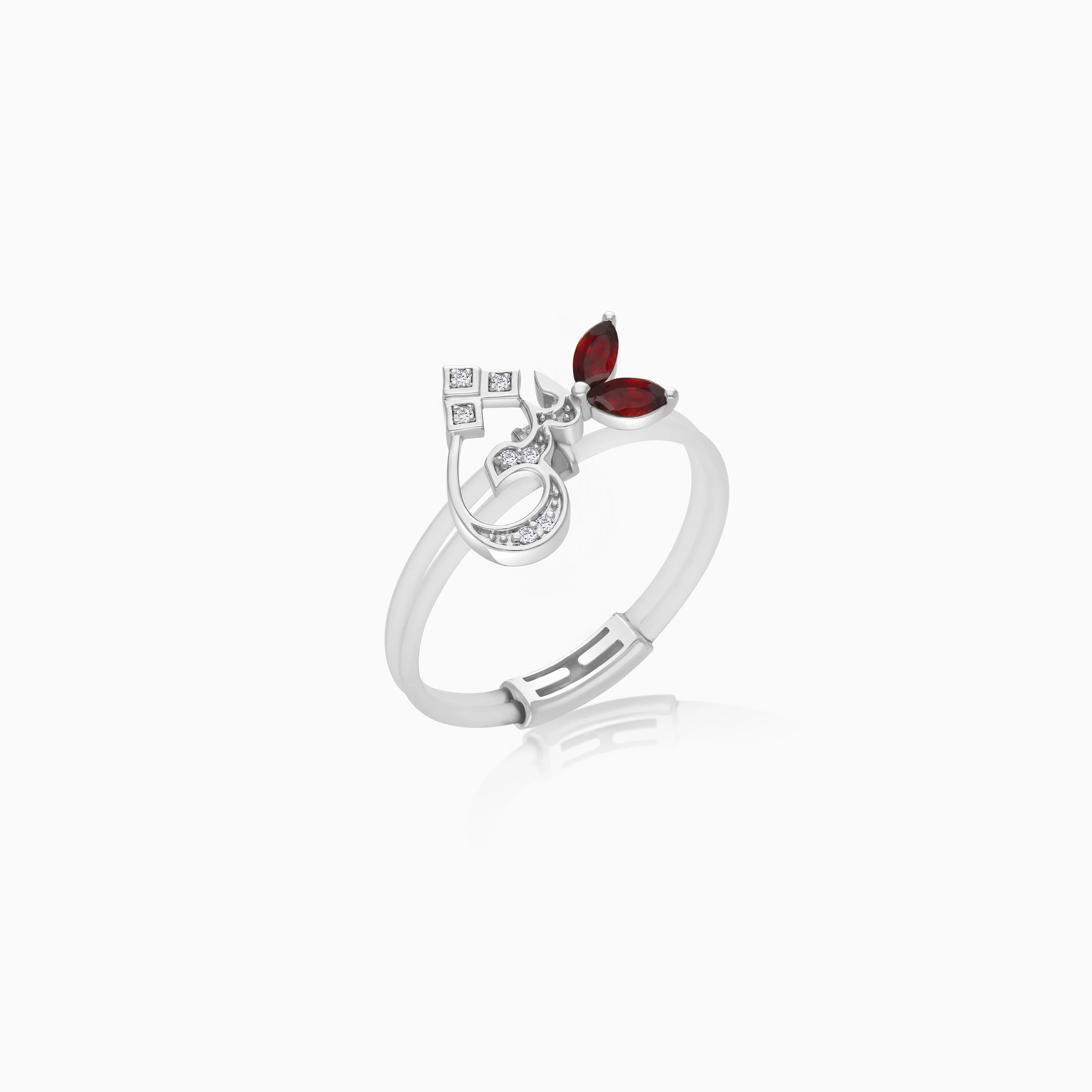18K Gold Arabic Letter Sheen Ring with Natural Diamonds and Gemstones - Image 7