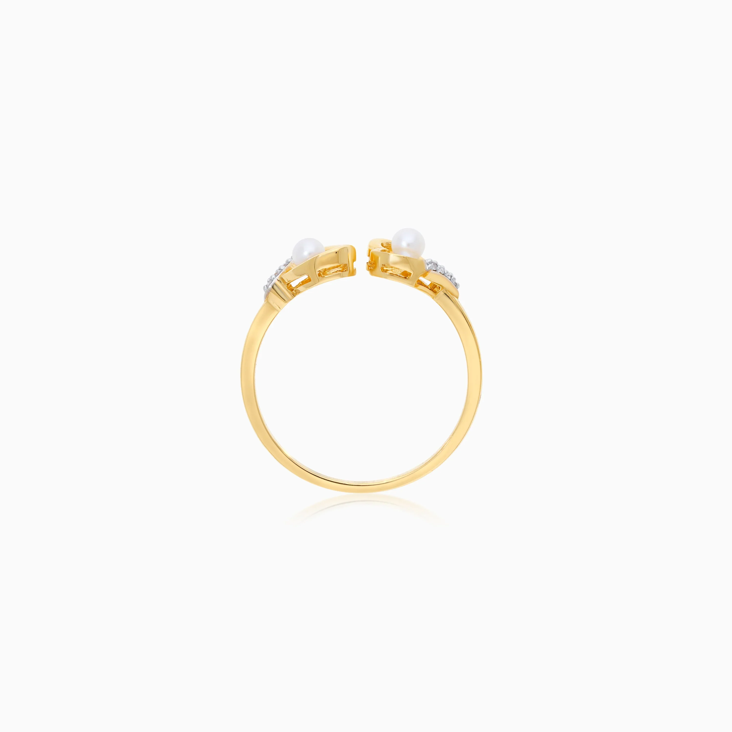18k Yellow Gold Dual Heart Ring with Natural Diamonds & Pearls - Image 4