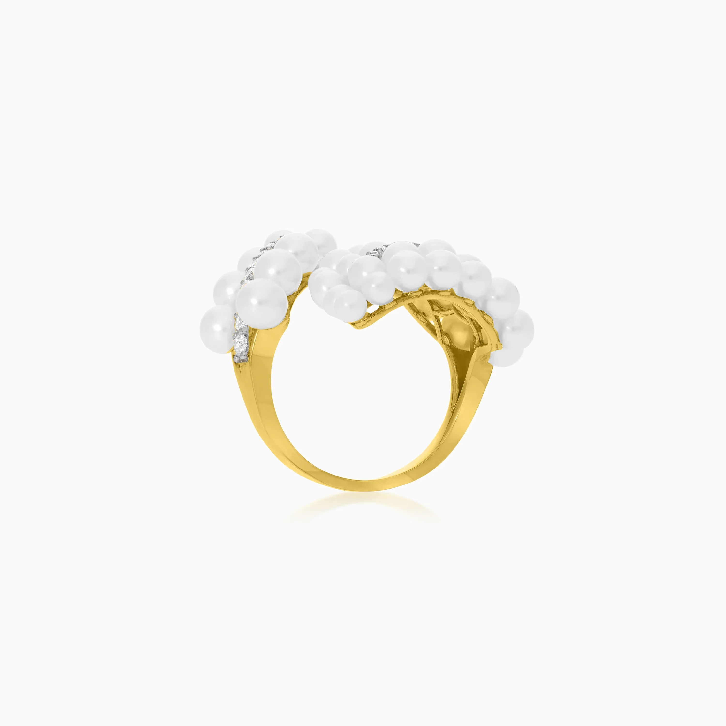 18K Yellow Gold Pearl and Zircon Ring – Danah Collection - Image 2
