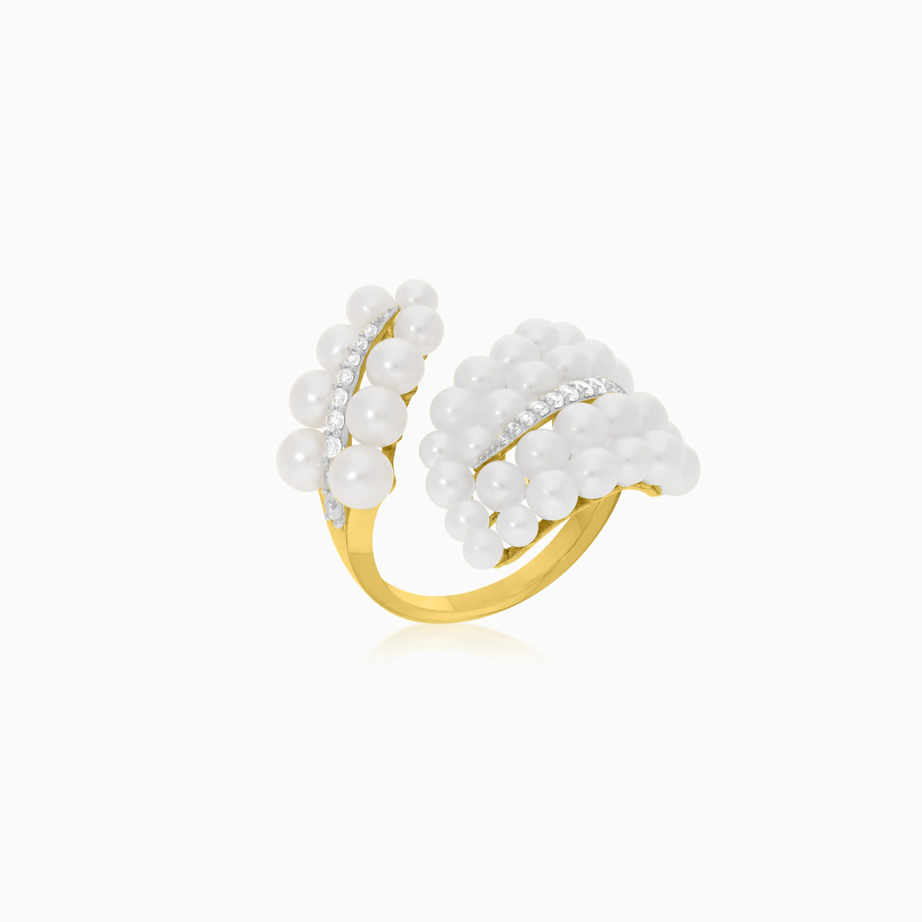 18K Yellow Gold Pearl and Zircon Ring – Danah Collection - Image 4