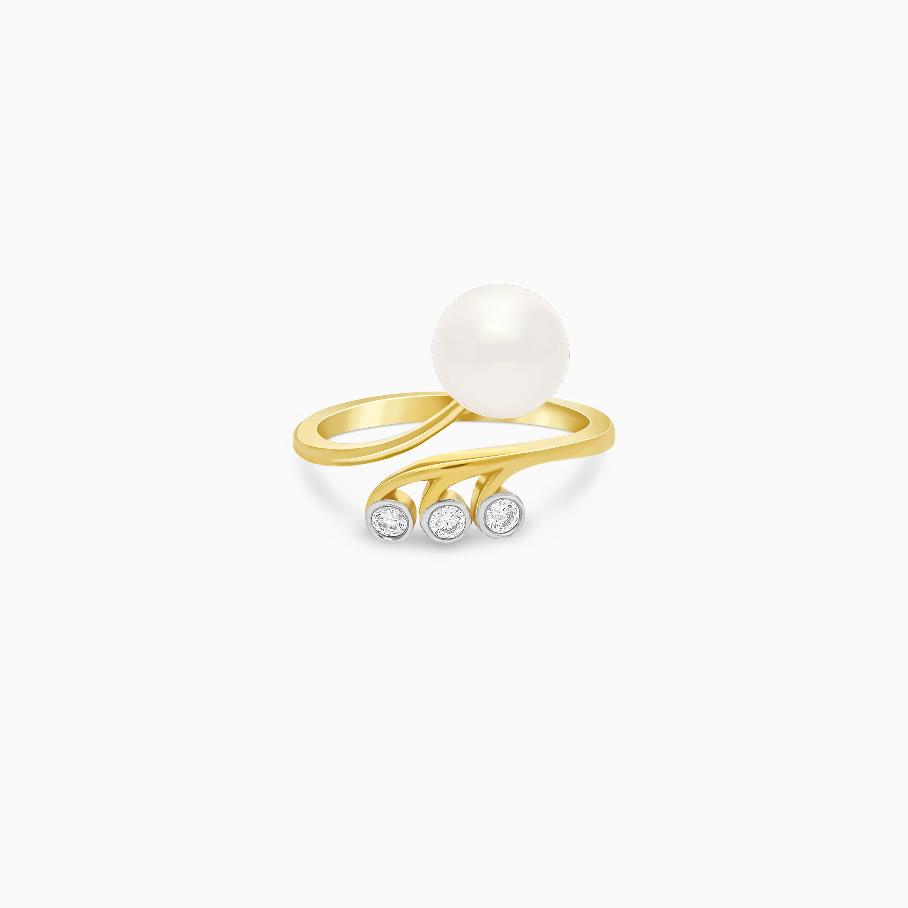 18k yellow gold open ring with zircon stones and a single pearl | Danah collection - Image 2