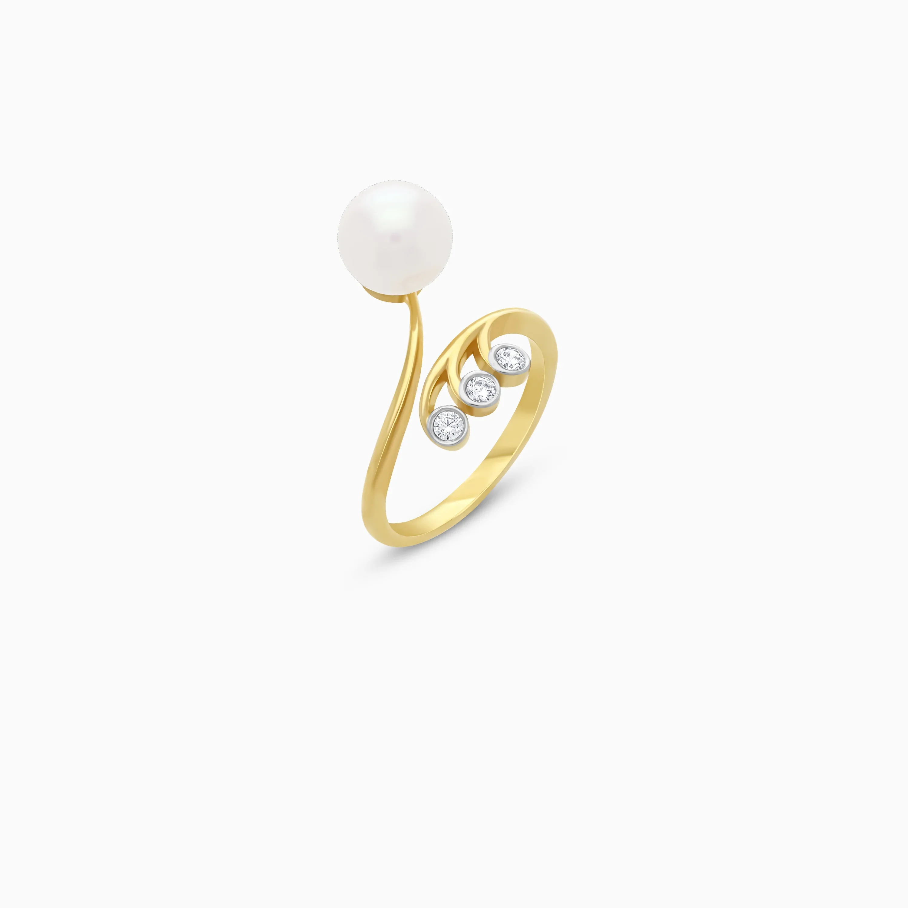 18k yellow gold open ring with zircon stones and a single pearl | Danah collection - Image 4