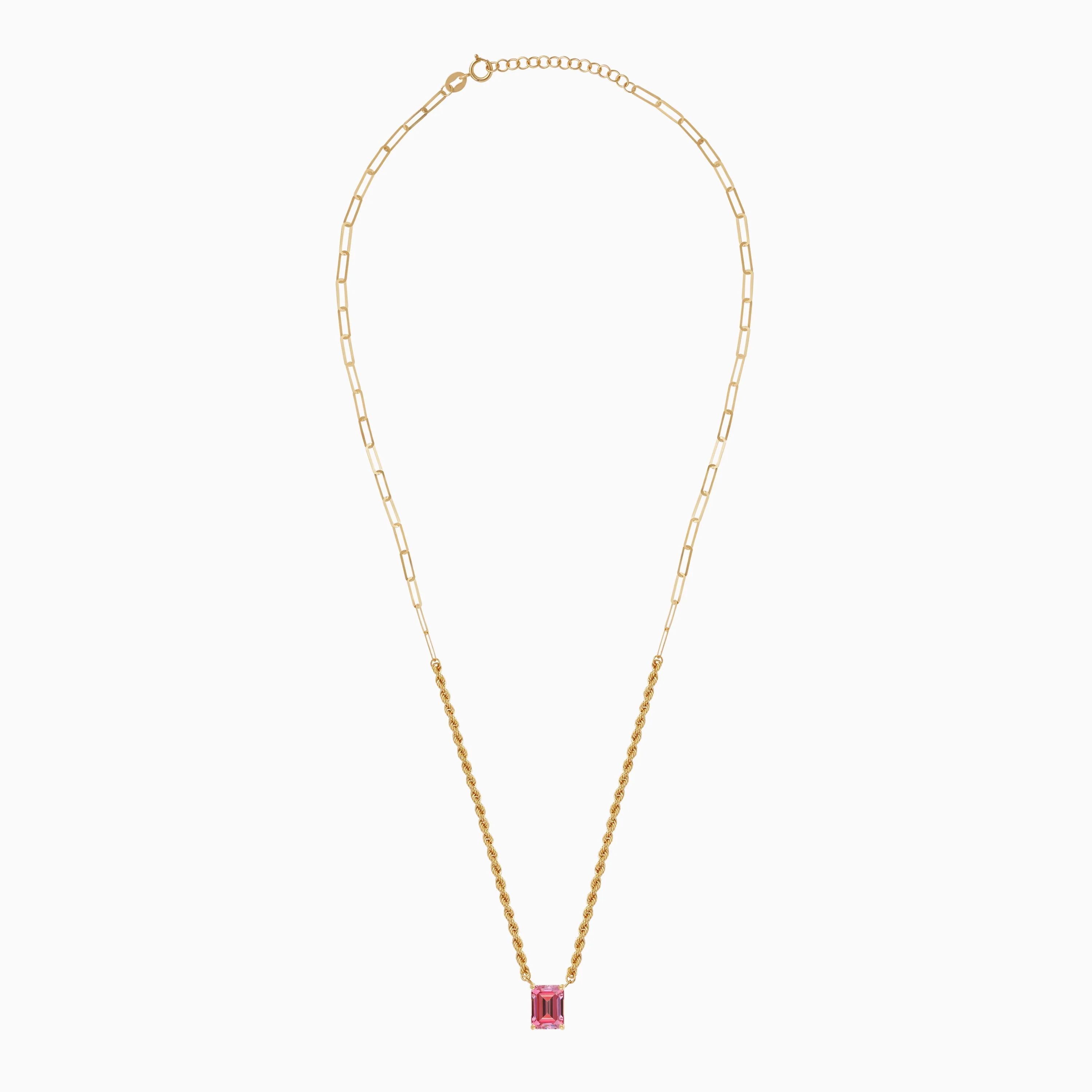 18K Yellow Gold Rope & Paperclip Chain with Pink Baguette-Cut Swarovski Zirconia - Image 2