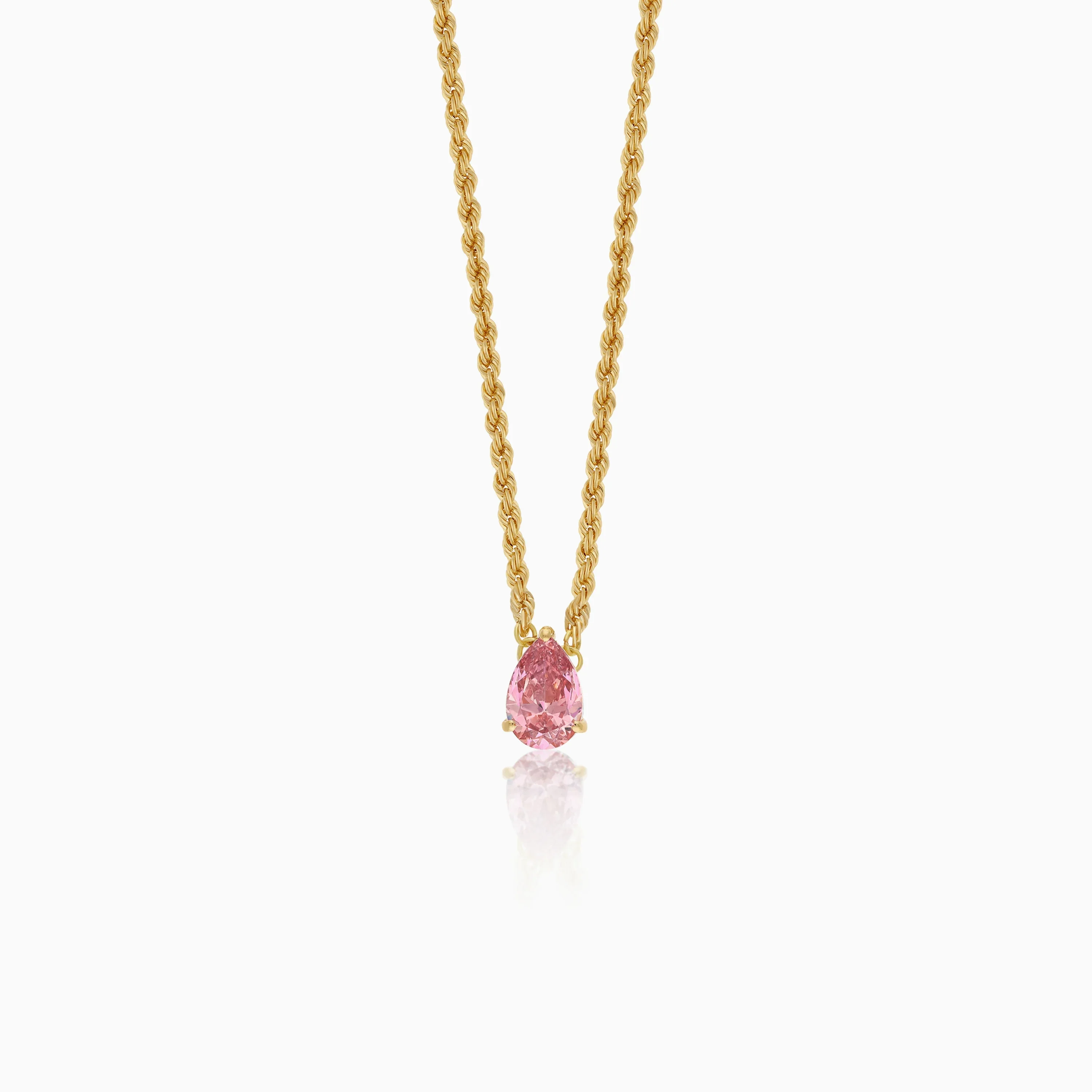 18K Yellow Gold Rope and Paperclip Chain with Pink Swarovski Zirconia Drop-Cut Stone - Image 2