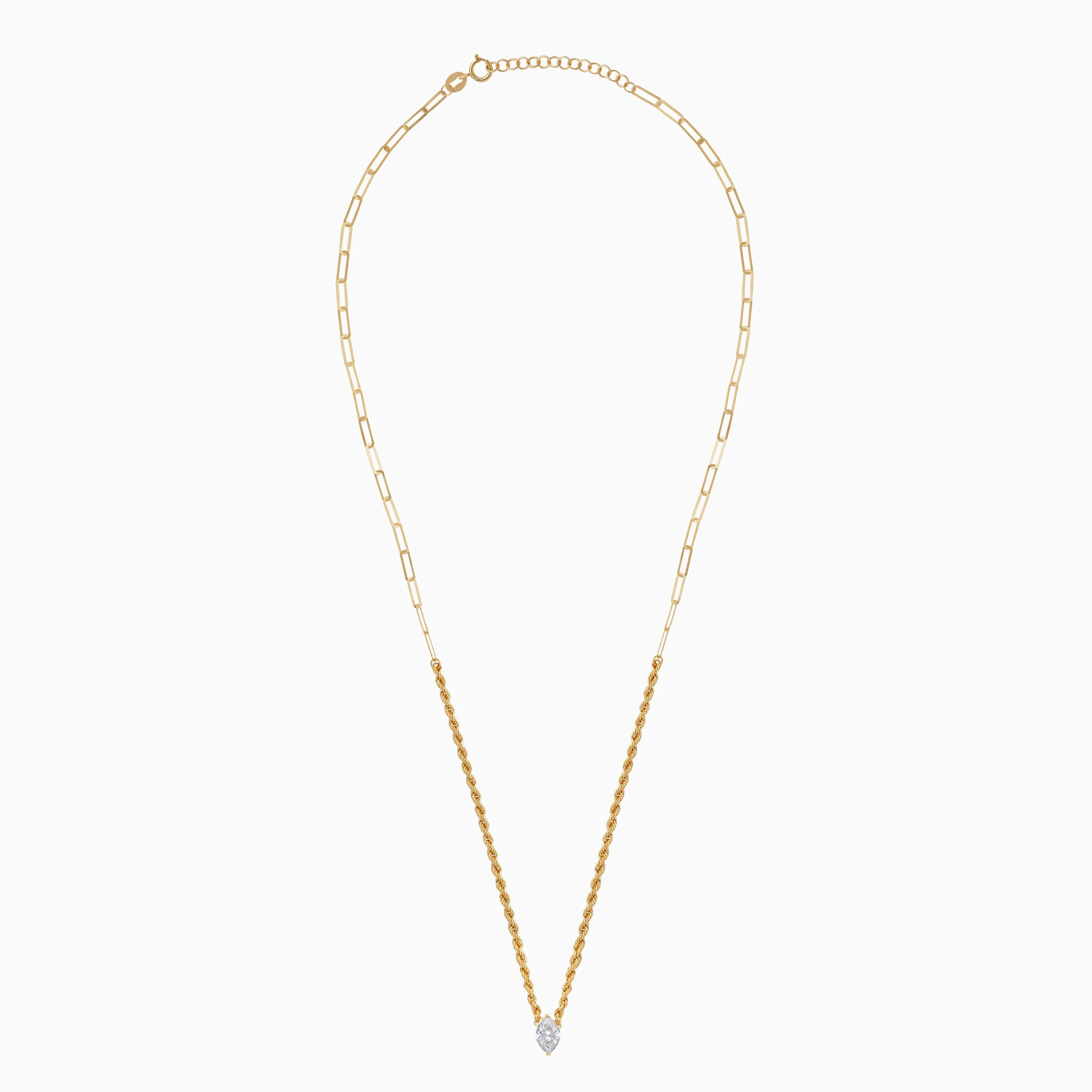 18k Yellow Gold Paperclip & Rope Necklace with Clear Marquise Swarovski Zirconia - Image 2