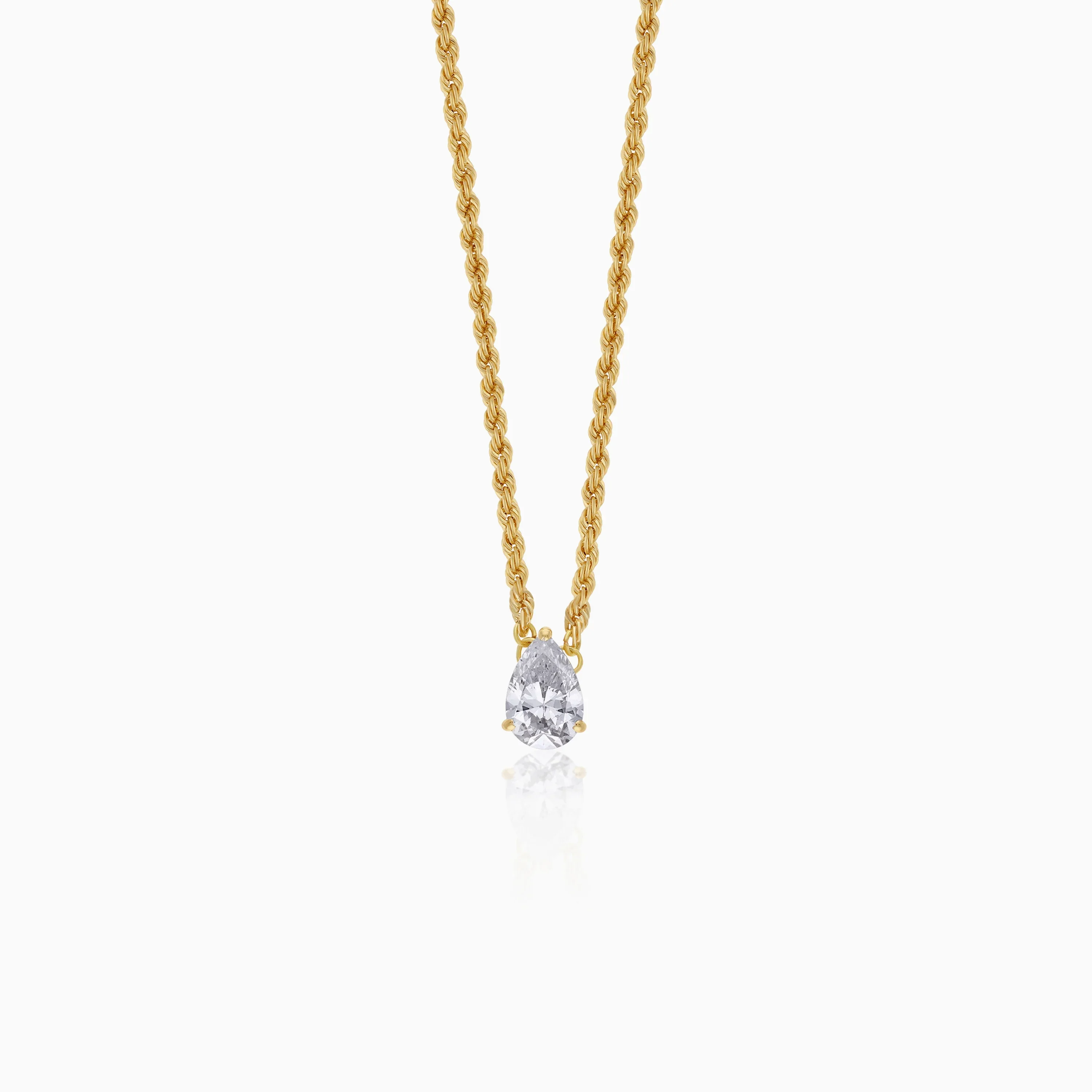 18k Yellow Gold Paperclip & Rope Chain Necklace with Swarovski Zirconia Drop - Image 2
