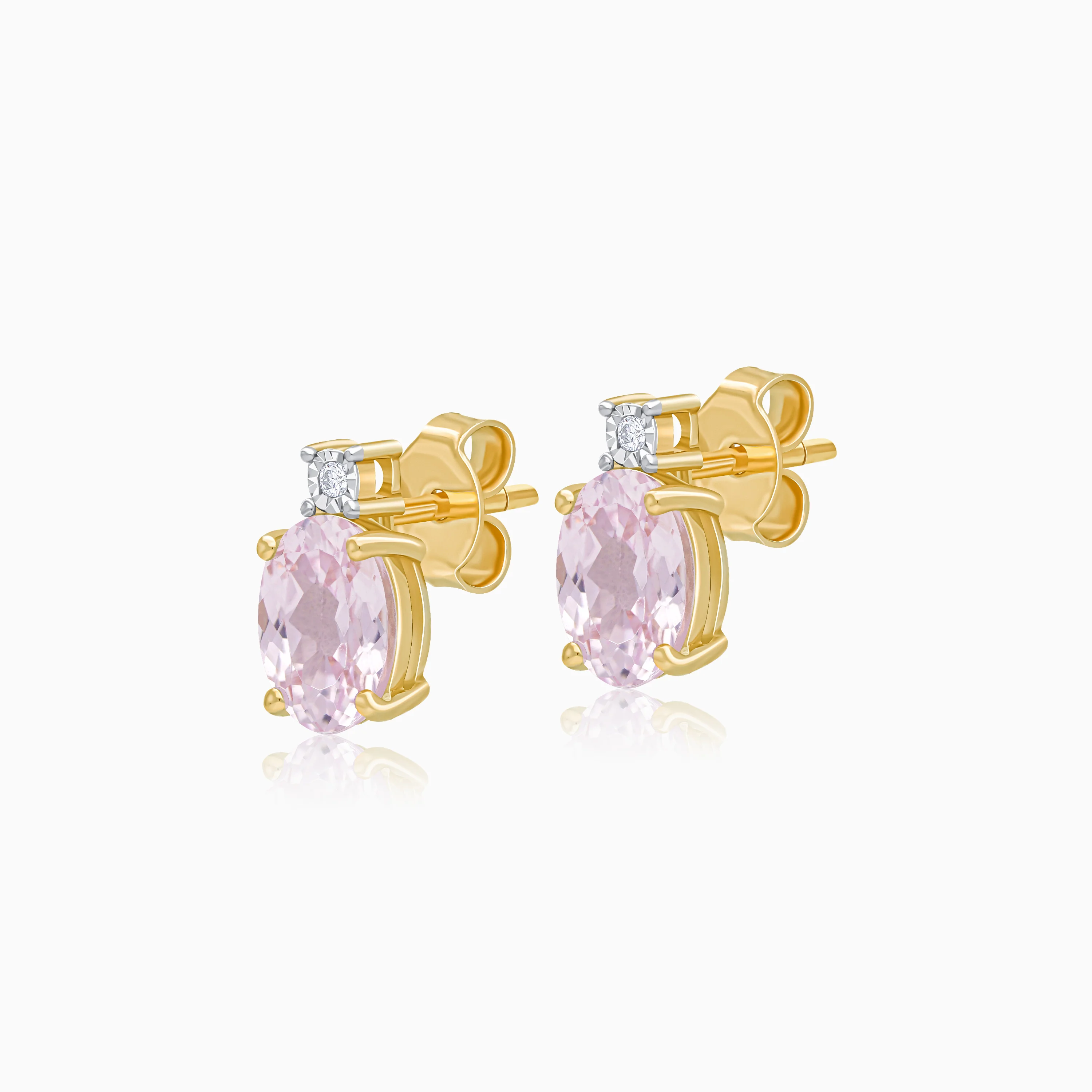 18K Yellow Gold Rose quartz stud Earrings featuring a stunning Natural Diamonds | Colour Classic Collection - Image 2