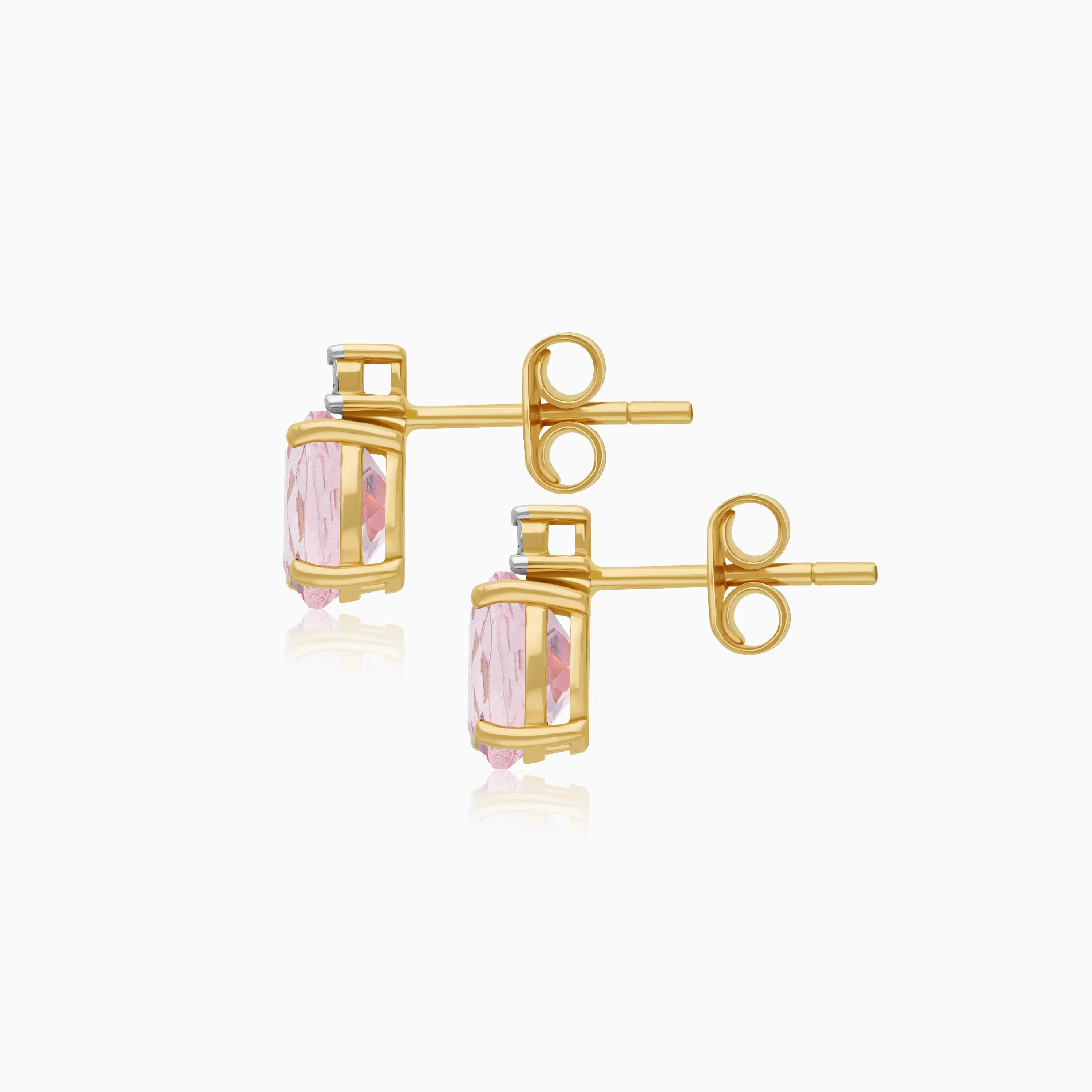 18K Yellow Gold Rose quartz stud Earrings featuring a stunning Natural Diamonds | Colour Classic Collection - Image 3
