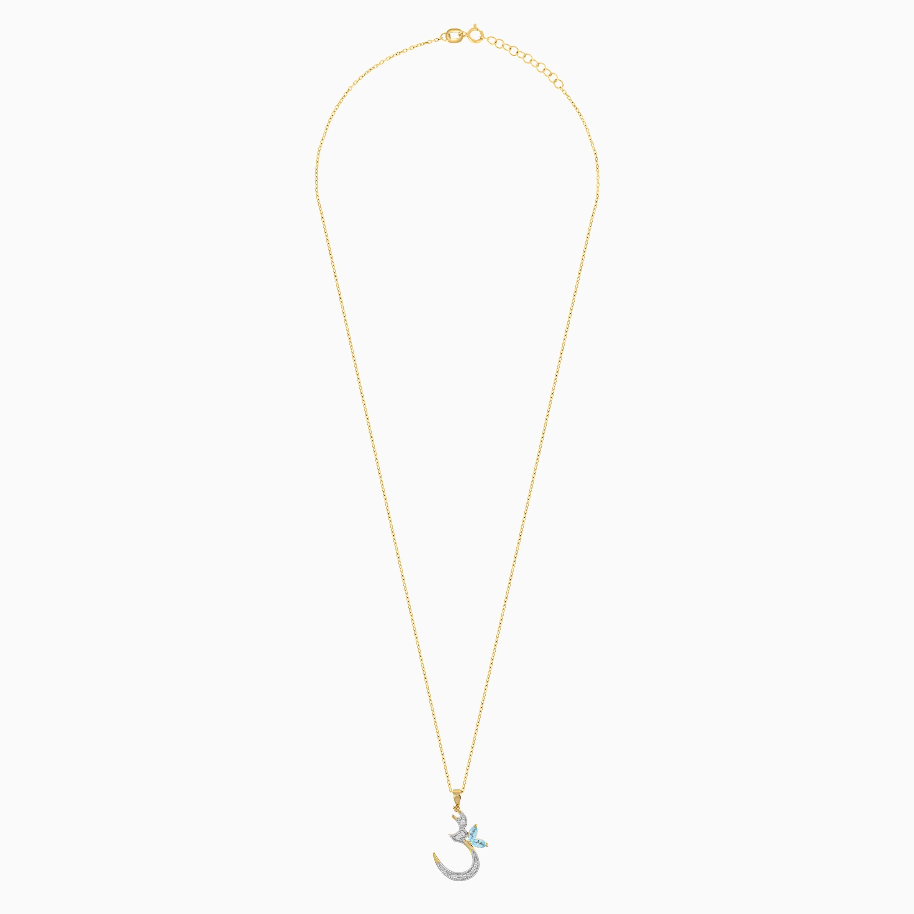 18k Yellow Gold 'Seen' Arabic Necklace with Diamonds & Blue Topaz | Horoufi Diamond Collection - Image 3