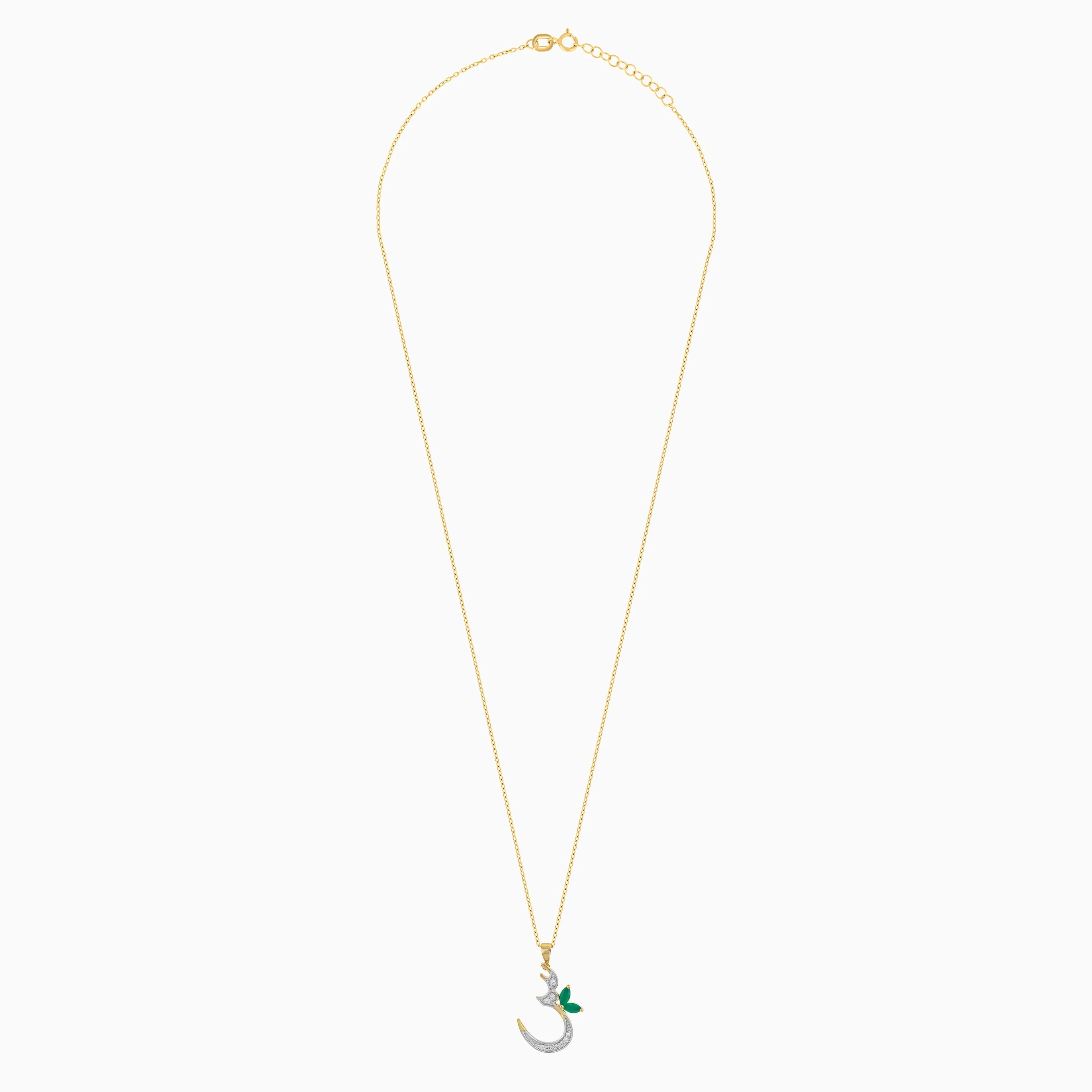 18k Yellow Gold 'Seen' Arabic Letter Necklace with Diamonds & Green Agate | Horoufi Diamond Collection - Image 3