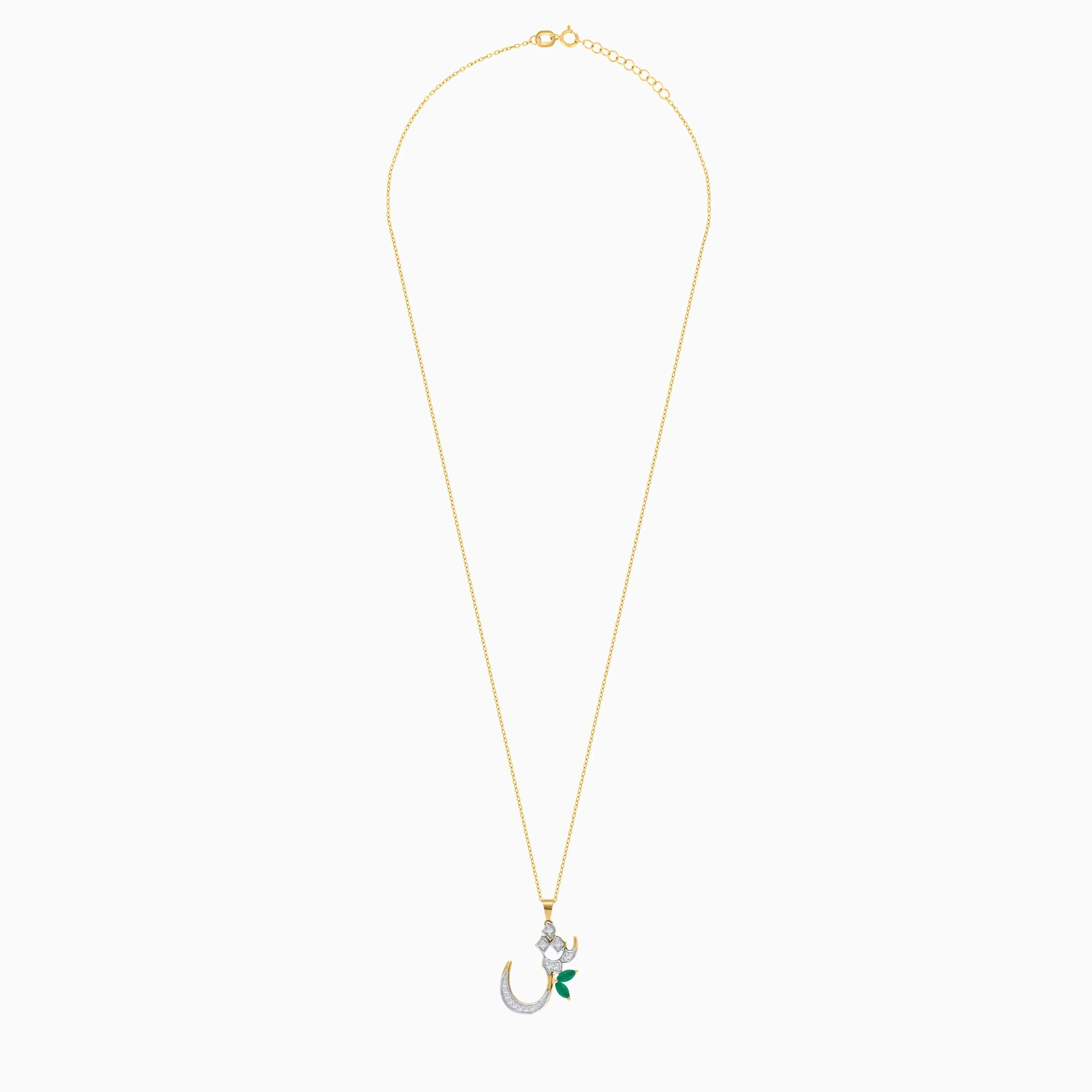 18k Yellow Gold ‘Sheen’ Arabic Letter Necklace with Natural Diamonds & Agate | Horoufi Diamond Collection - Image 3