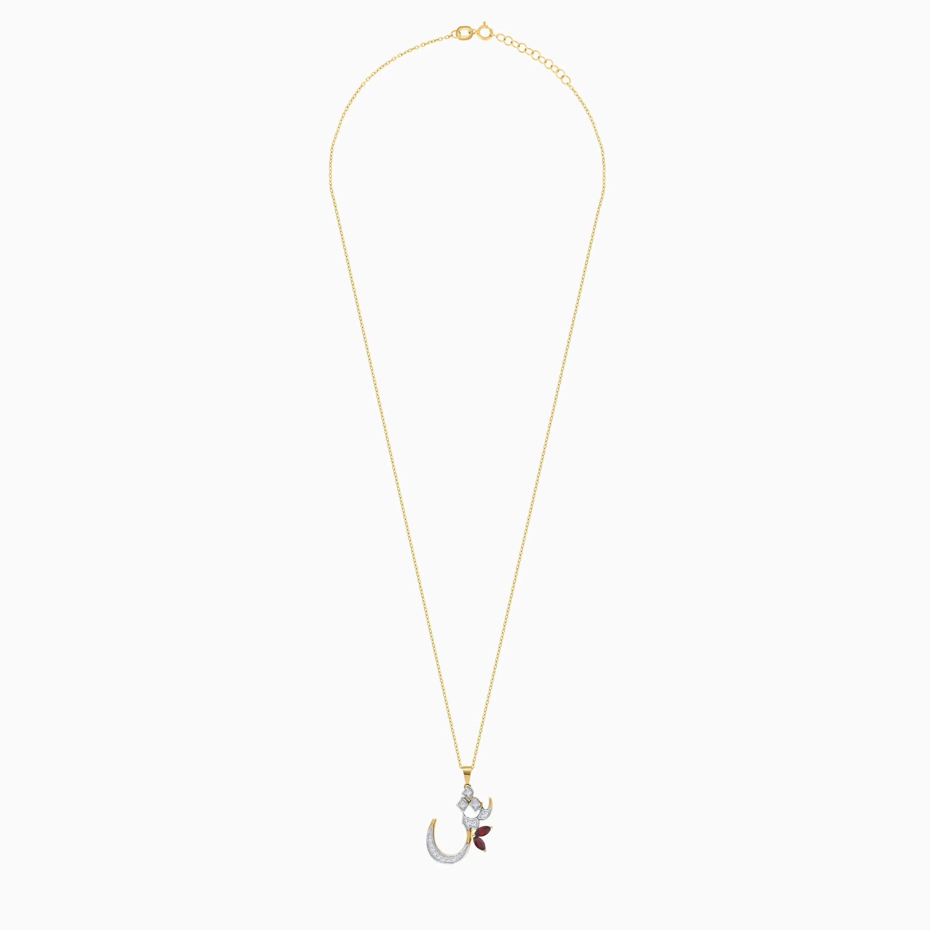 18k Yellow Gold ‘Sheen’ Arabic Letter Necklace with Natural Diamonds & Garnet Stones | Horoufi Diamond Collection - Image 3