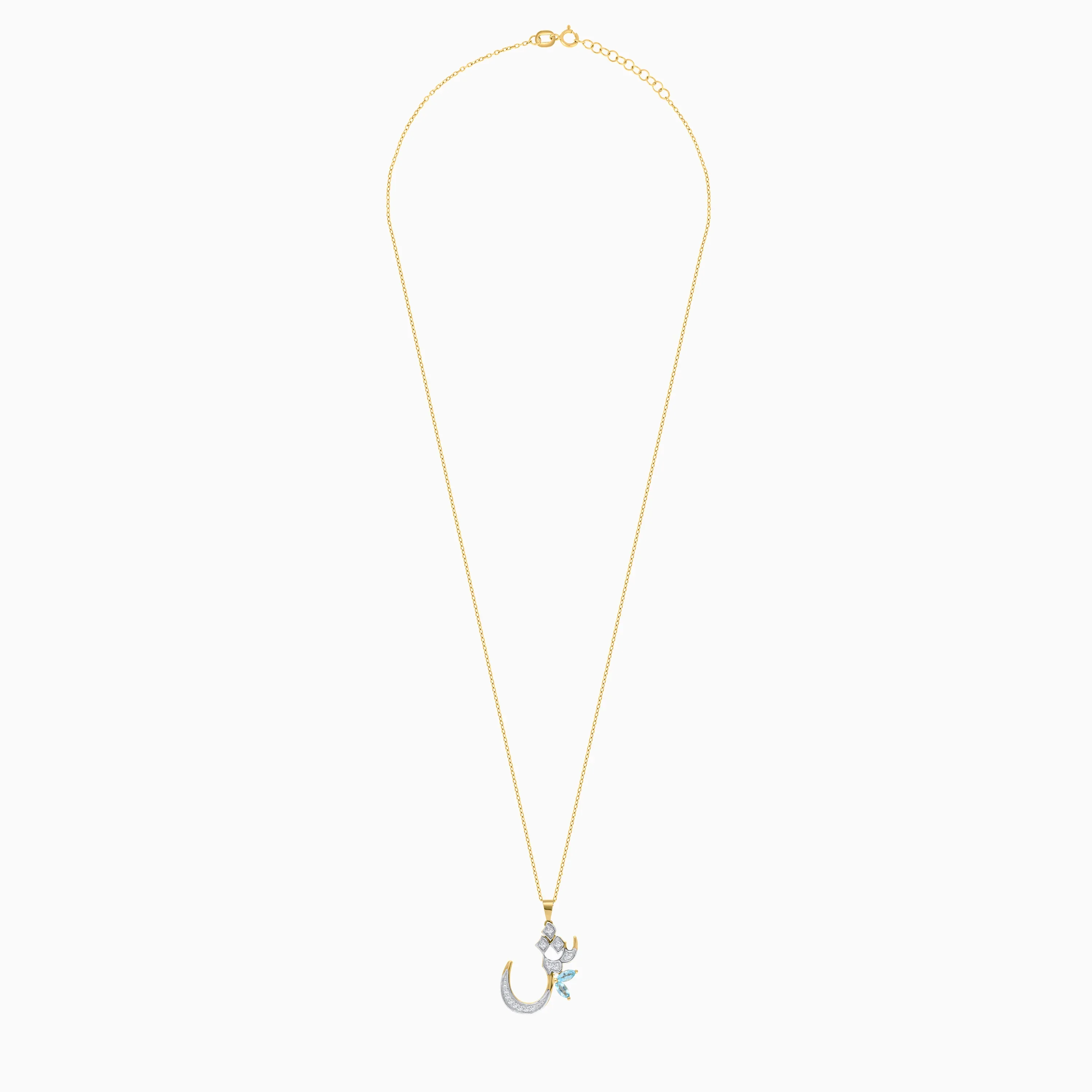 18K Yellow Gold 'Sheen' Arabic Letter Necklace with Natural Diamonds & Blue Topaz | Horoufi Diamond Collection - Image 3