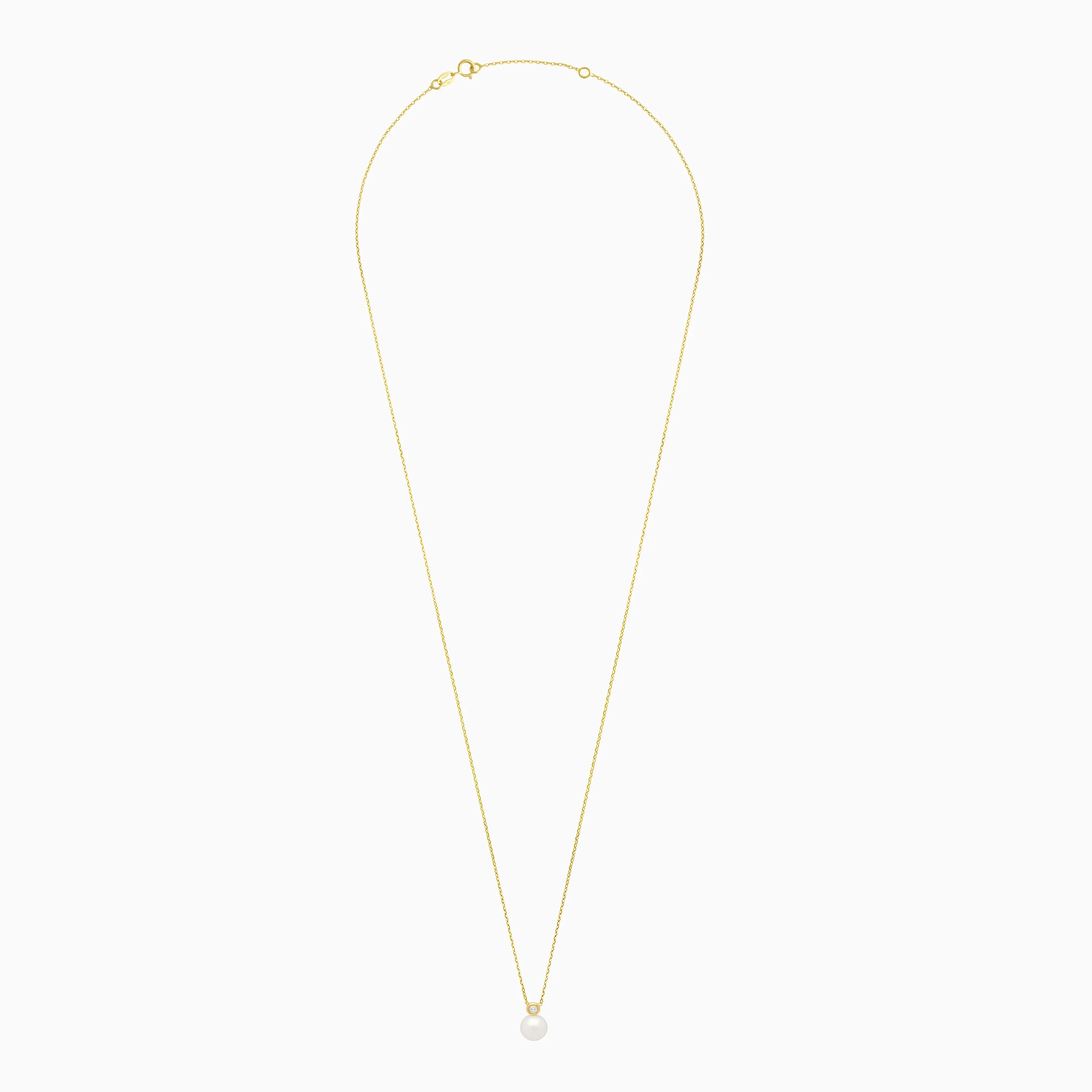 18k Yellow Gold Single Pearl Necklace with Bezel-Set Diamond Accent | Danah Diamond Collection - Image 3