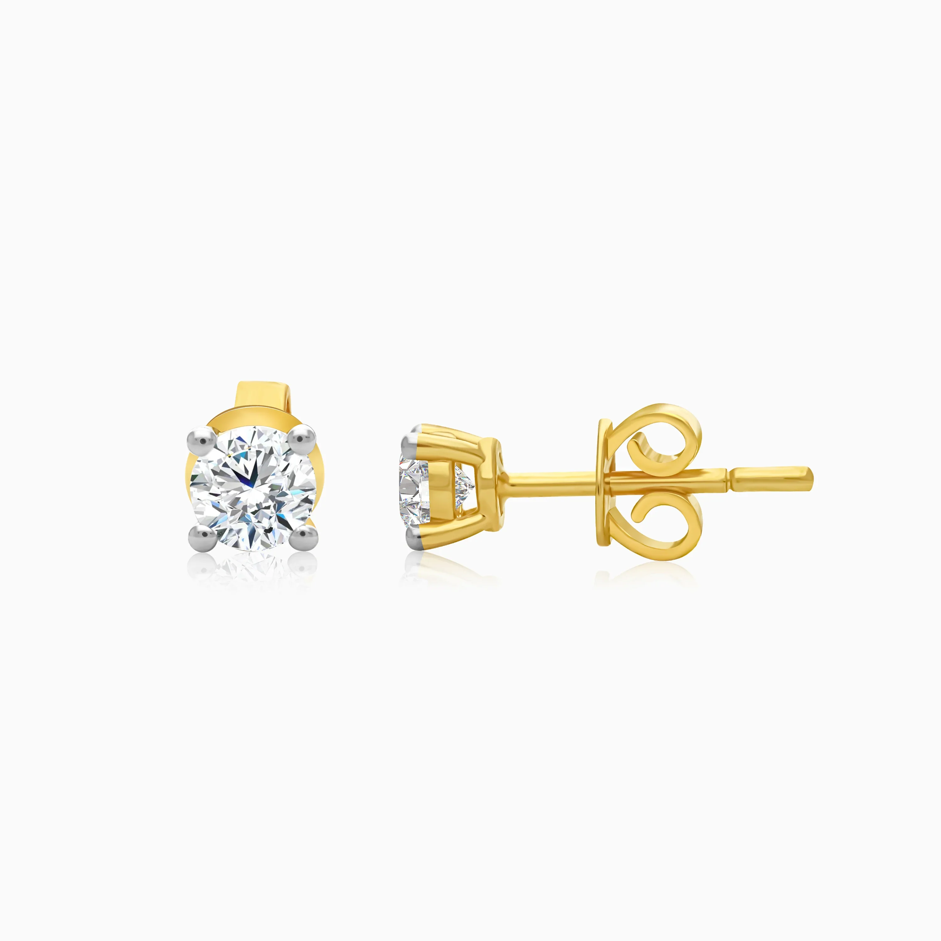 18K Yellow Gold Earrings Featuring Solitaire Diamonds – Solitaire Collection - Image 2