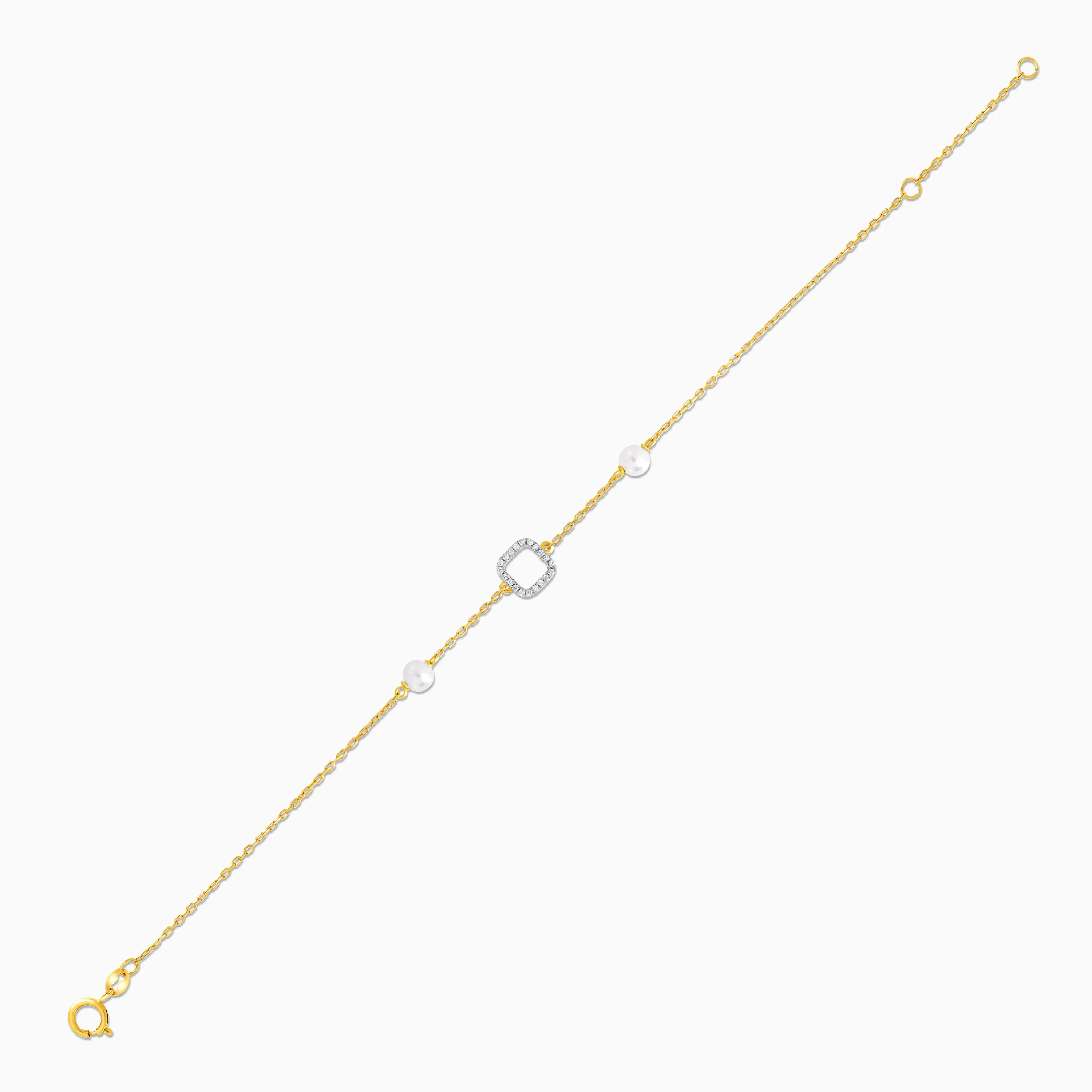 18K Yellow Gold Square Diamond and Twin Pearl Bracelet - Danah Diamond Collection - Image 3