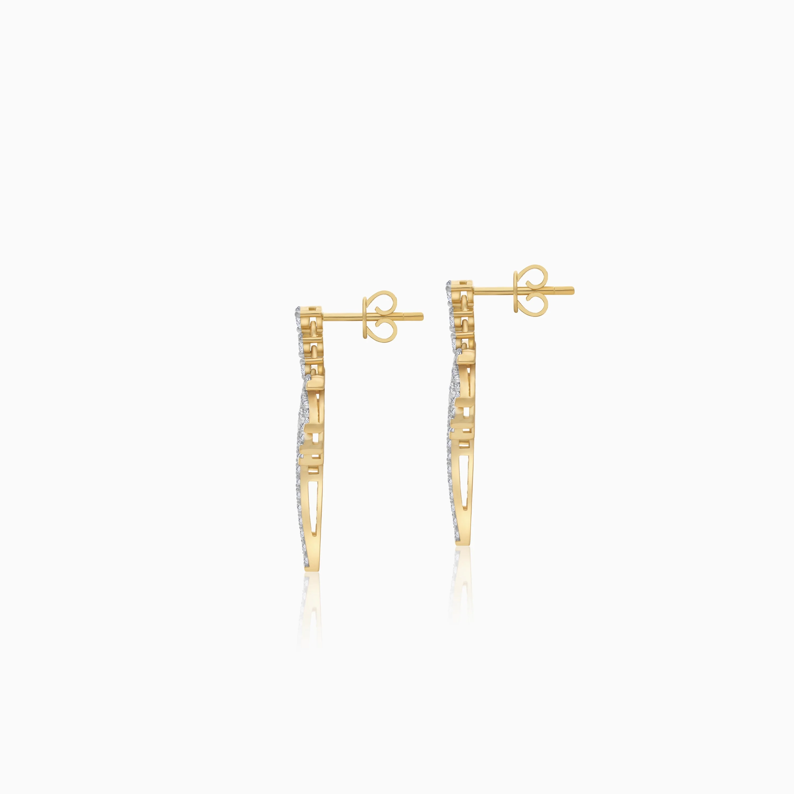18K Yellow Gold Stud Earrings with Dangling Palm Tree-Shaped Design Decorated with Natural Diamond | Al Nakhla Collection - Image 3