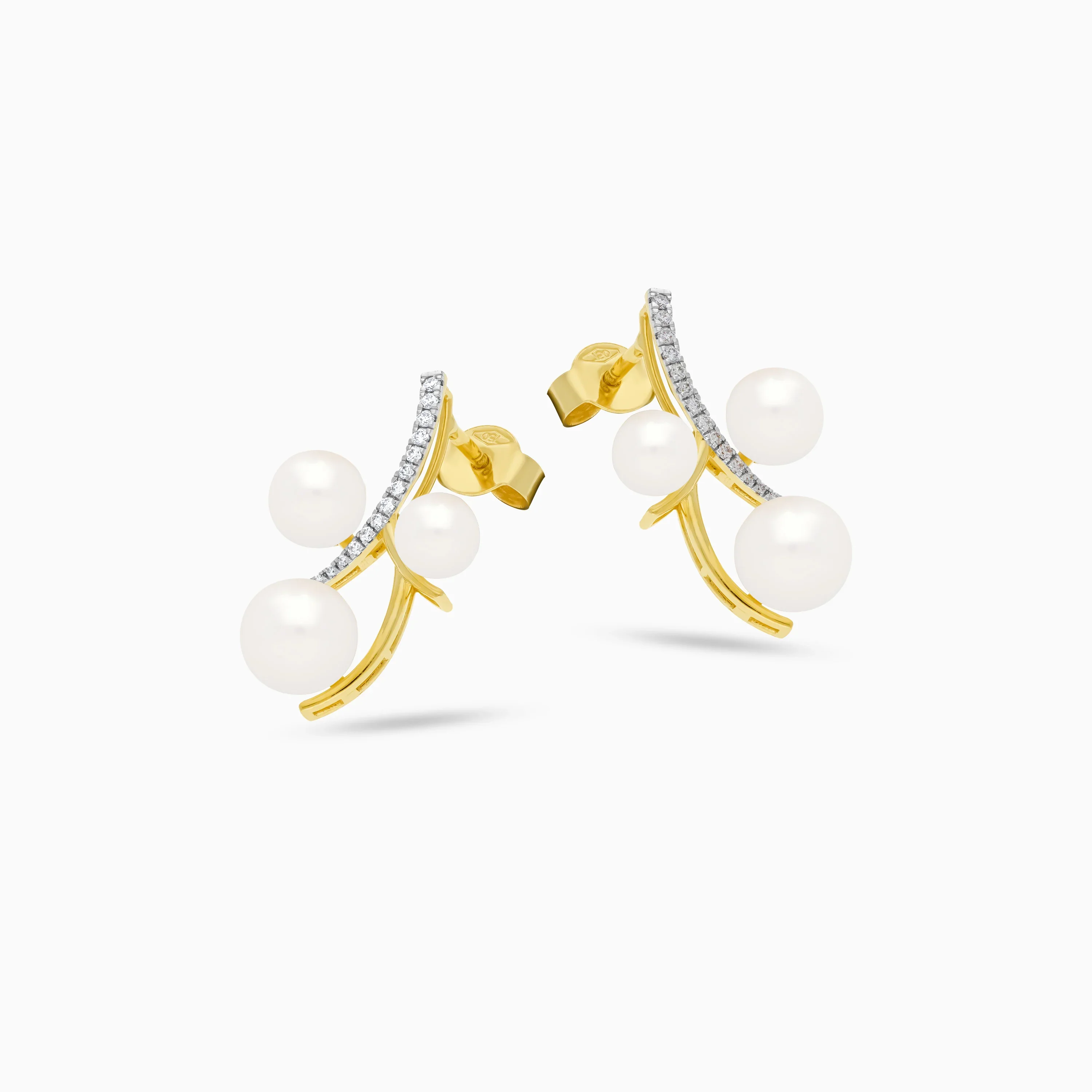 18k Yellow Gold Stud Earrings with Natural Diamonds and Pearls | Danah Diamond Collection - Image 3
