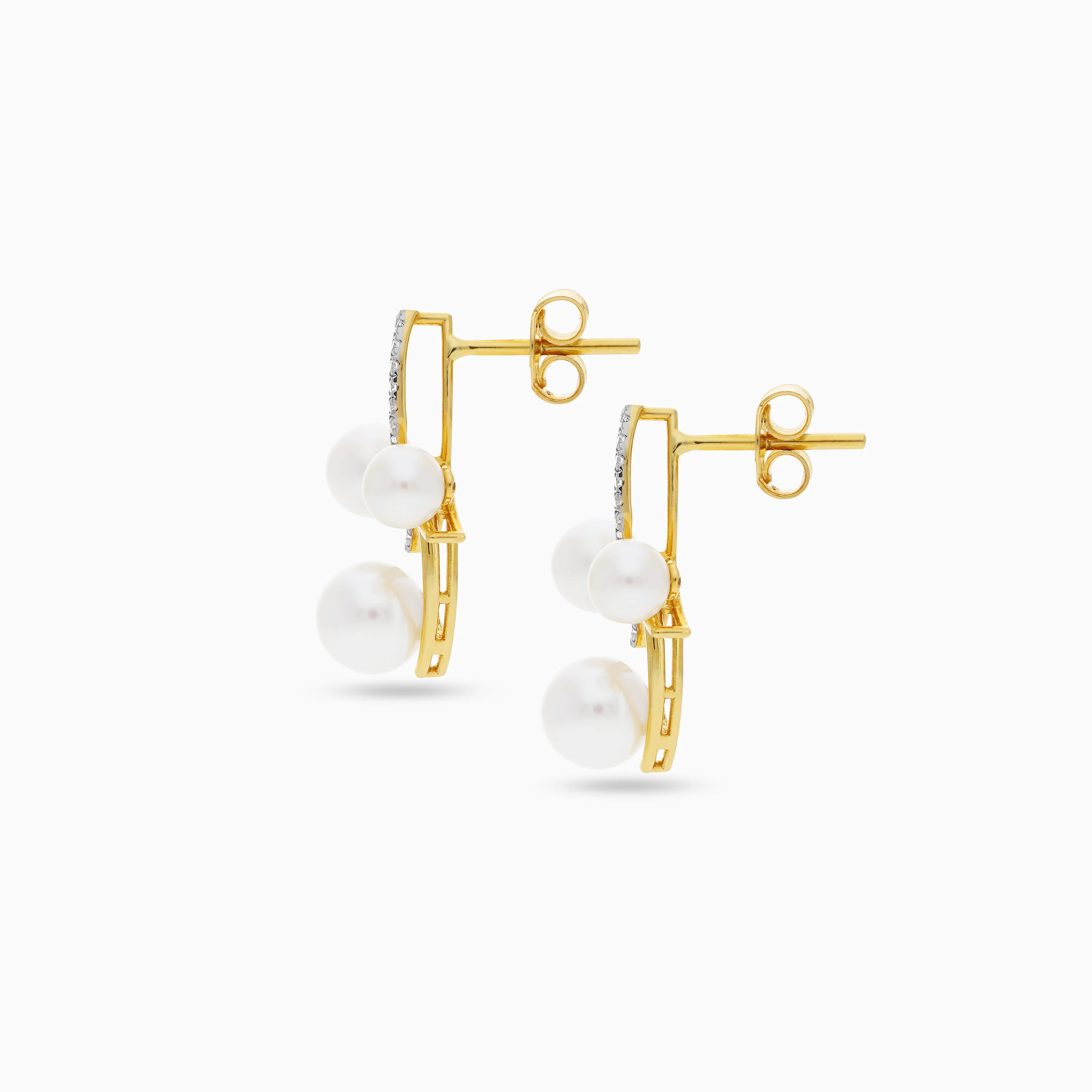 18k Yellow Gold Stud Earrings with Natural Diamonds and Pearls | Danah Diamond Collection - Image 4