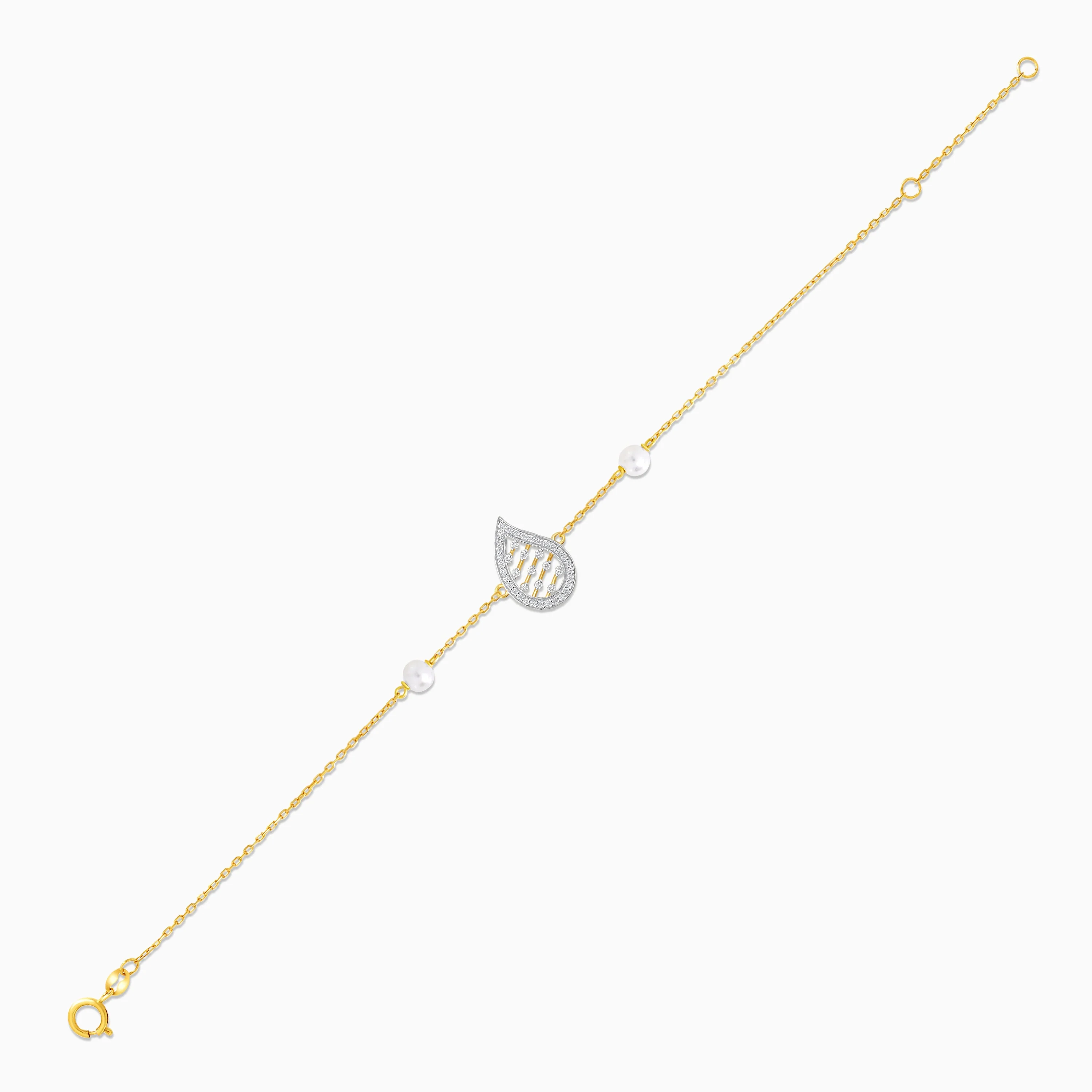 18k yellow gold teardrop-shaped bracelet decorated with natural diamond and pearls | Danah Collection - Image 2
