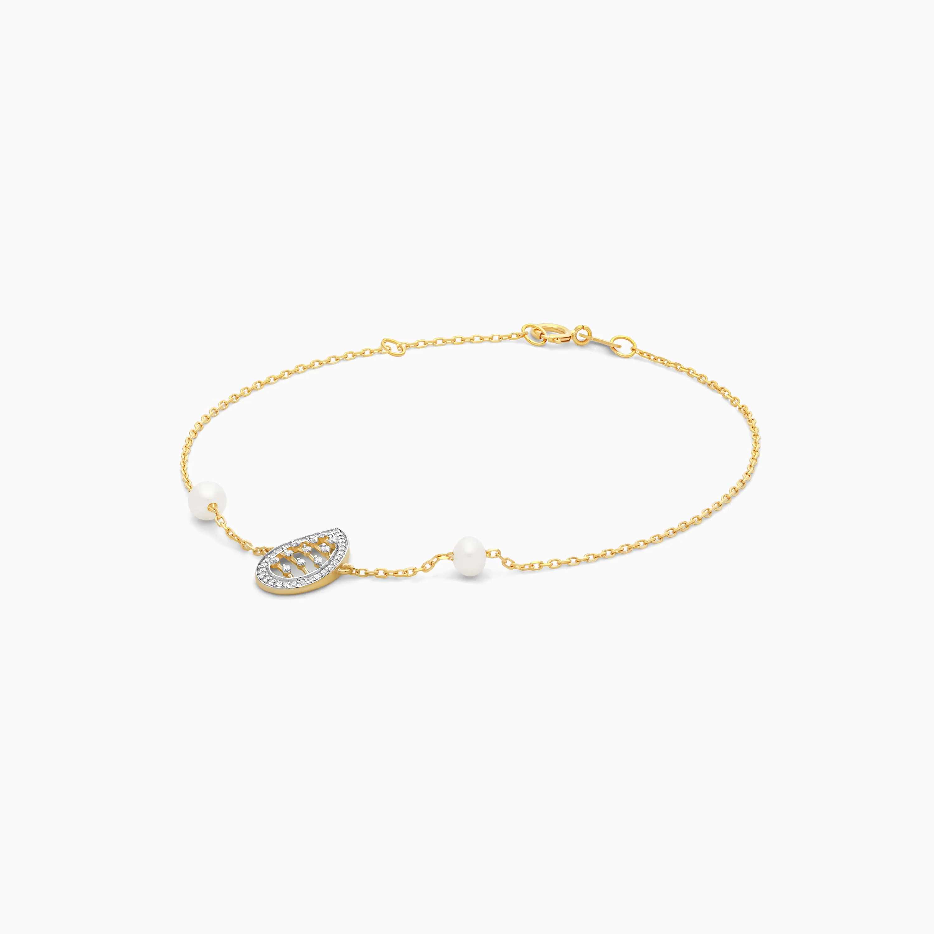 18k yellow gold teardrop-shaped bracelet decorated with natural diamond and pearls | Danah Collection - Image 3