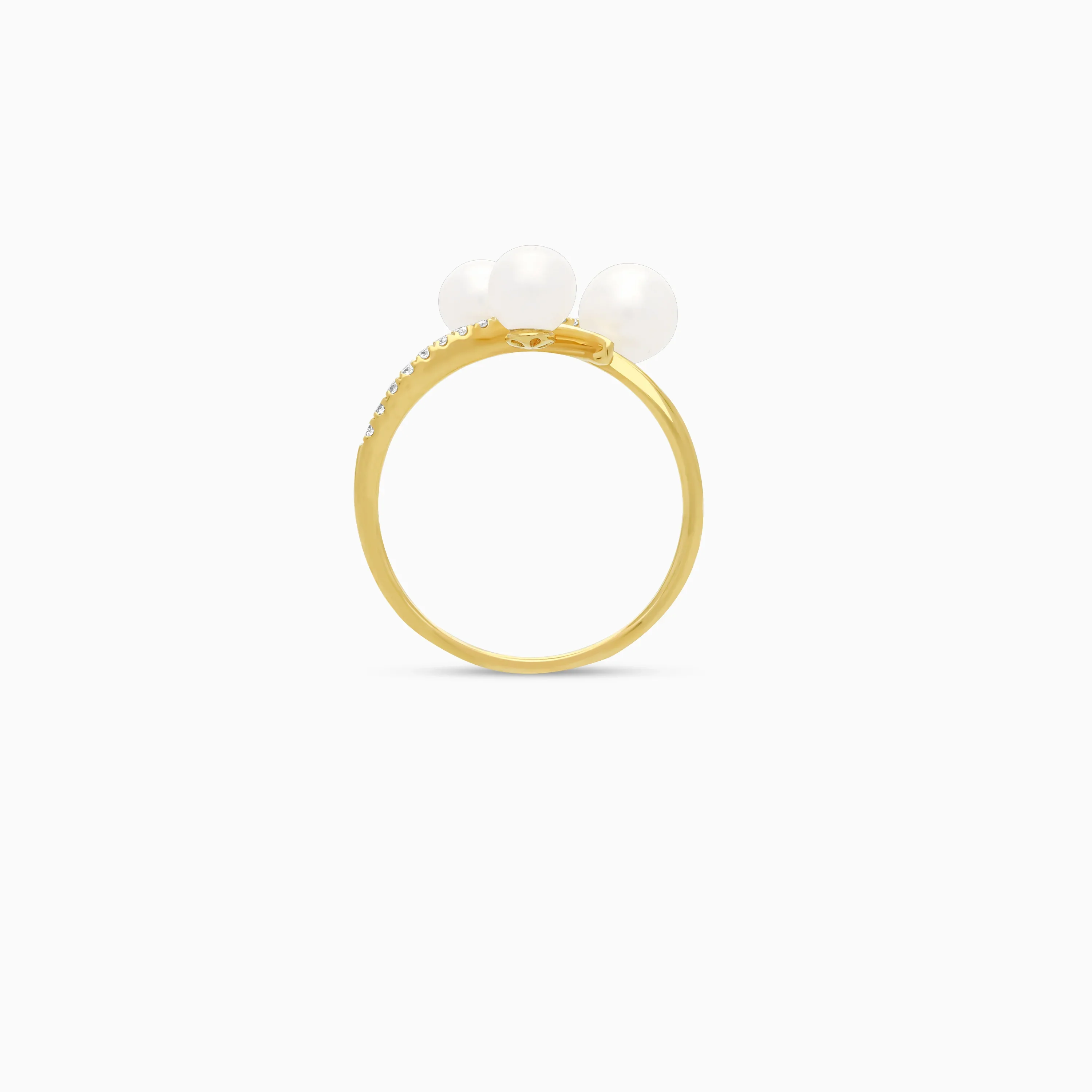 18K Yellow Gold Triple Pearl and Natural Diamond S-Curve Ring - Danah Diamond Collection - Image 3