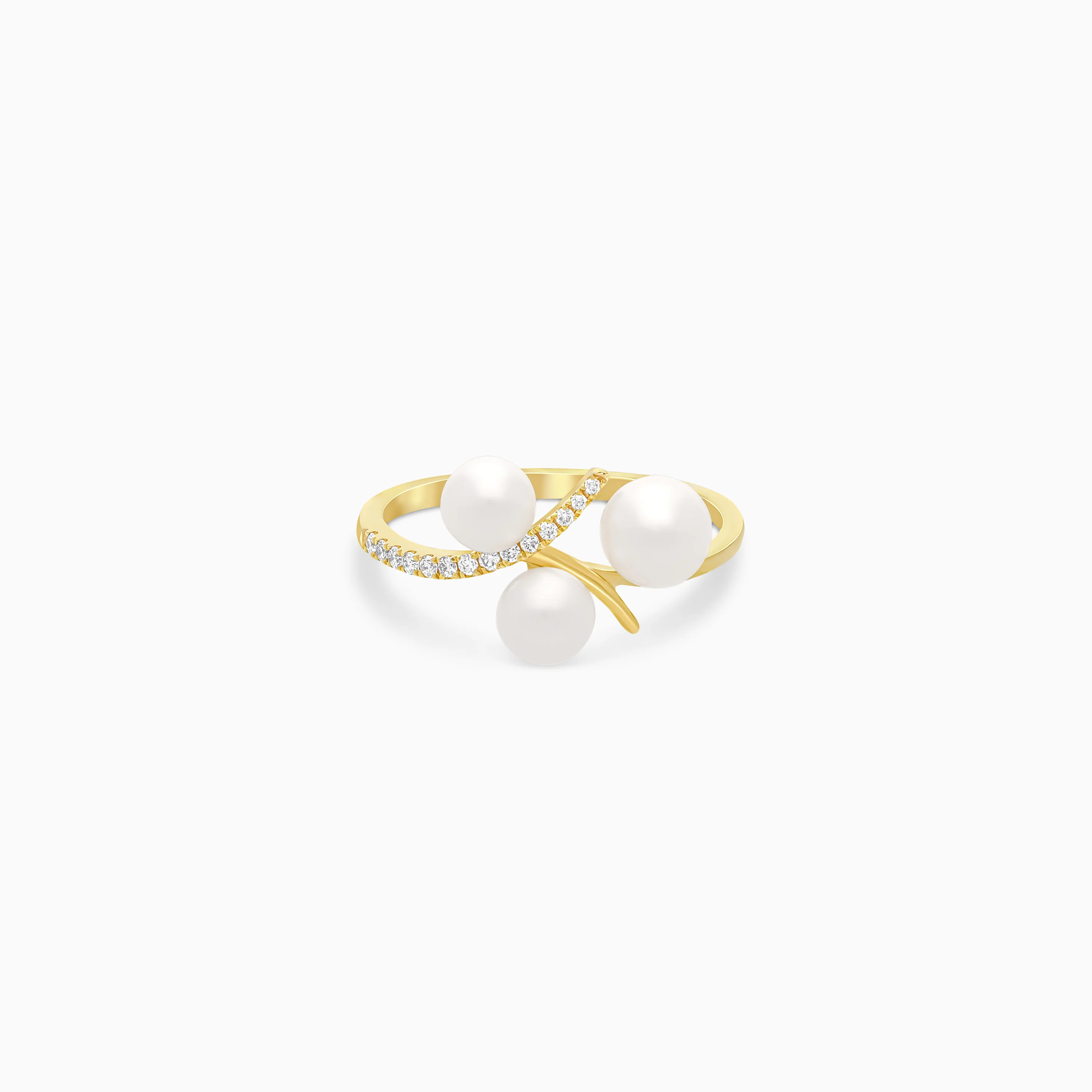 18K Yellow Gold Triple Pearl and Natural Diamond S-Curve Ring - Danah Diamond Collection - Image 4