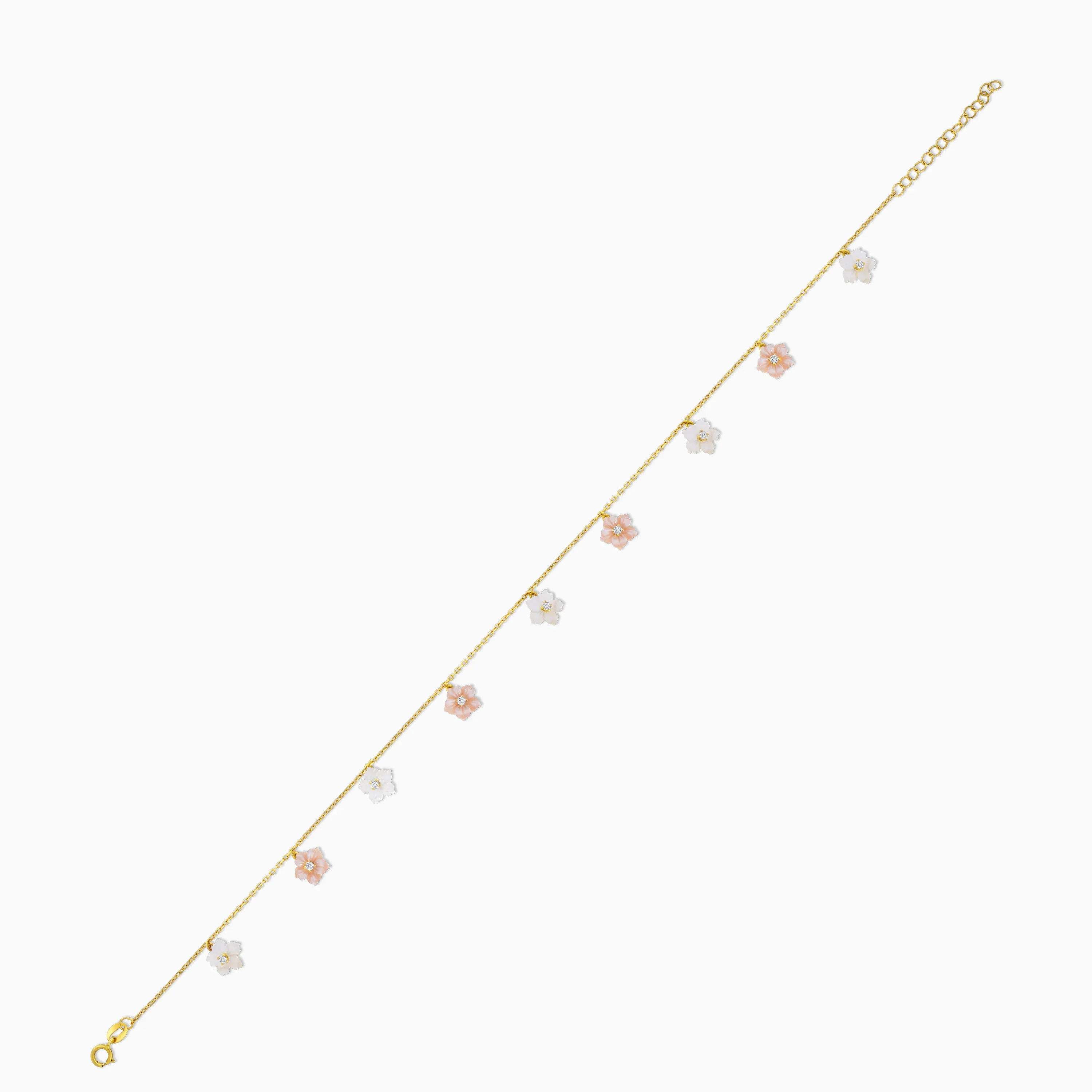 18K Yellow Gold Anklet with Mother of Pearl and Zircon Stones | Worood Collection - Image 3