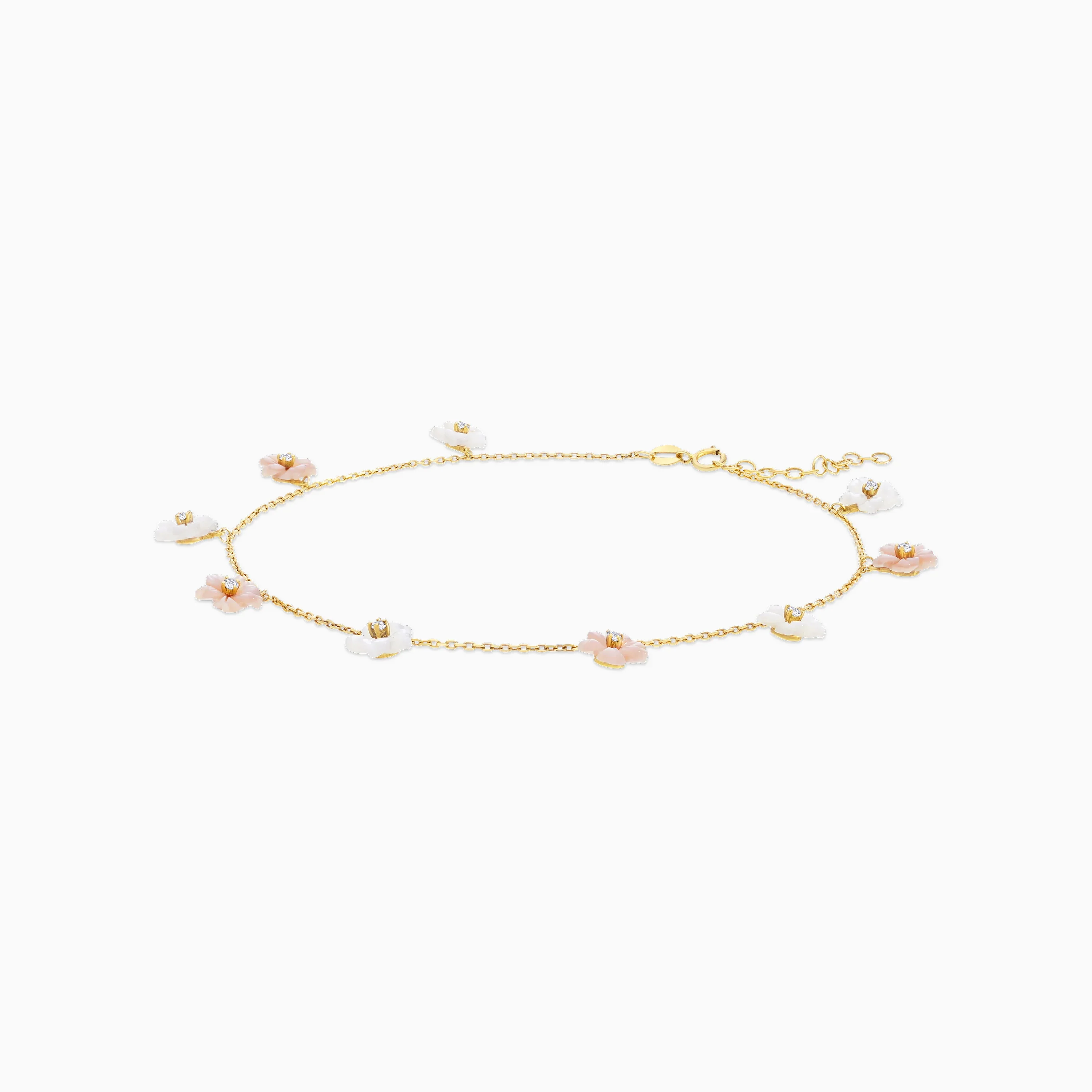 18K Yellow Gold Anklet with Mother of Pearl and Zircon Stones | Worood Collection - Image 4