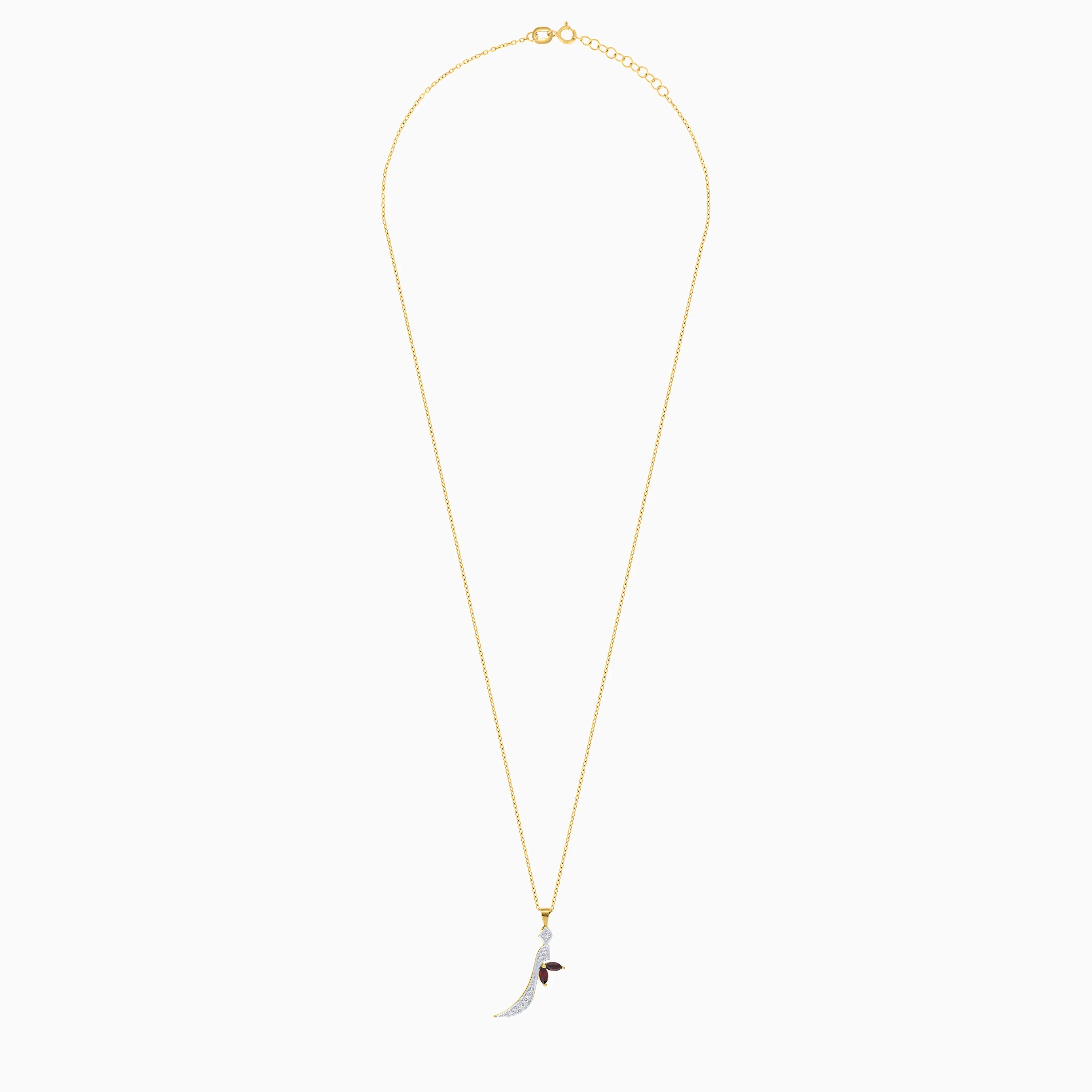 18k Yellow Gold 'Zaal' Arabic Letter Necklace with Natural Diamond & Garnet | Horoufi Diamond Collection - Image 3
