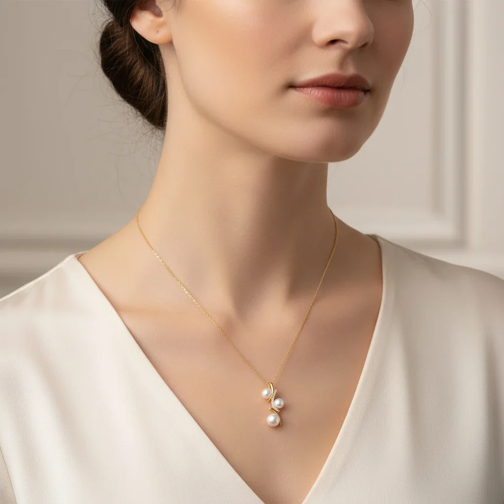 18k Yellow Gold Tree Trunk Necklace with Natural Diamonds and Pearls | Danah Diamond Collection - Image 2