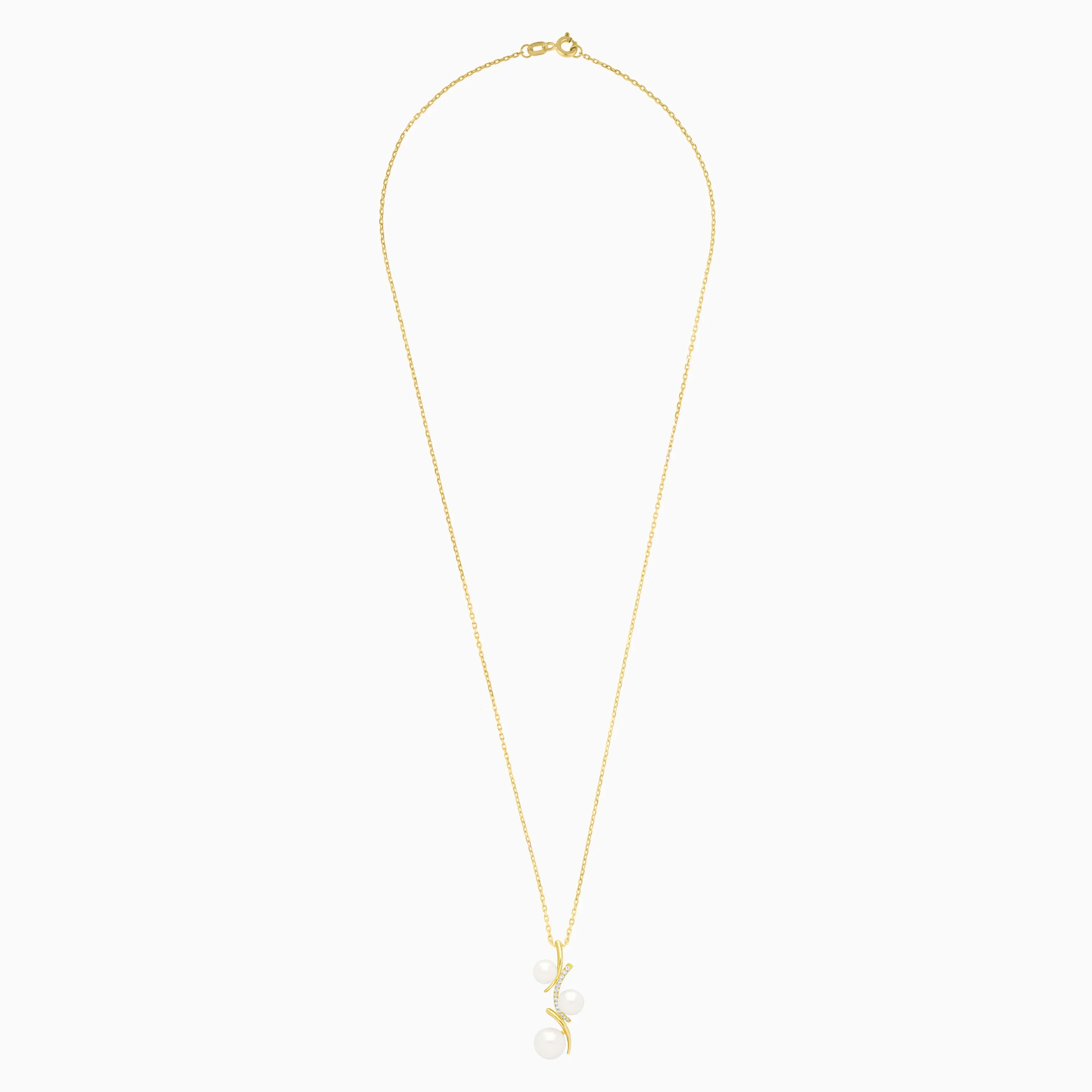 18k Yellow Gold Tree Trunk Necklace with Natural Diamonds and Pearls | Danah Diamond Collection - Image 3
