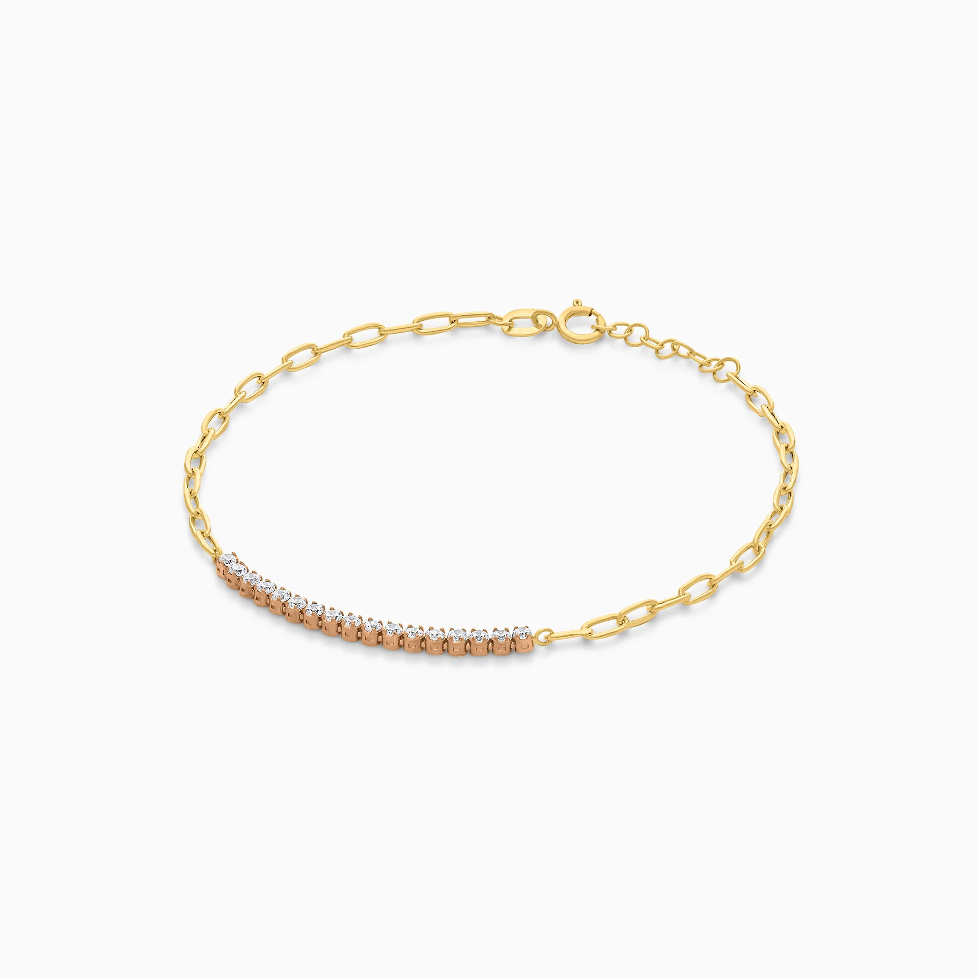 18K Yellow & Rose Gold Cable Chain Bracelet with Zircon stones - Image 3