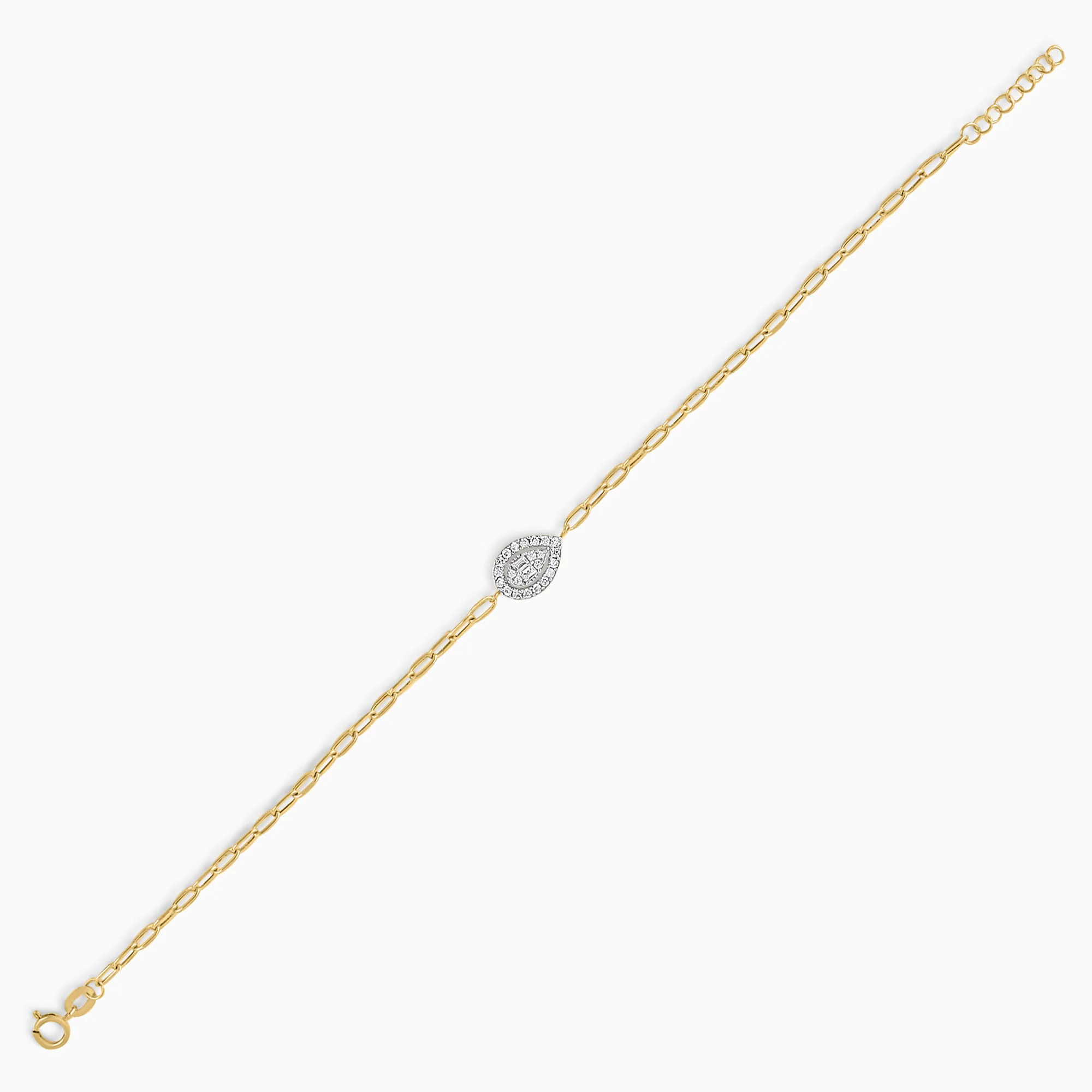 18K Yellow & White Elegant Gold Chain Bracelet with Almond-Shaped Zircon Accent - Image 2