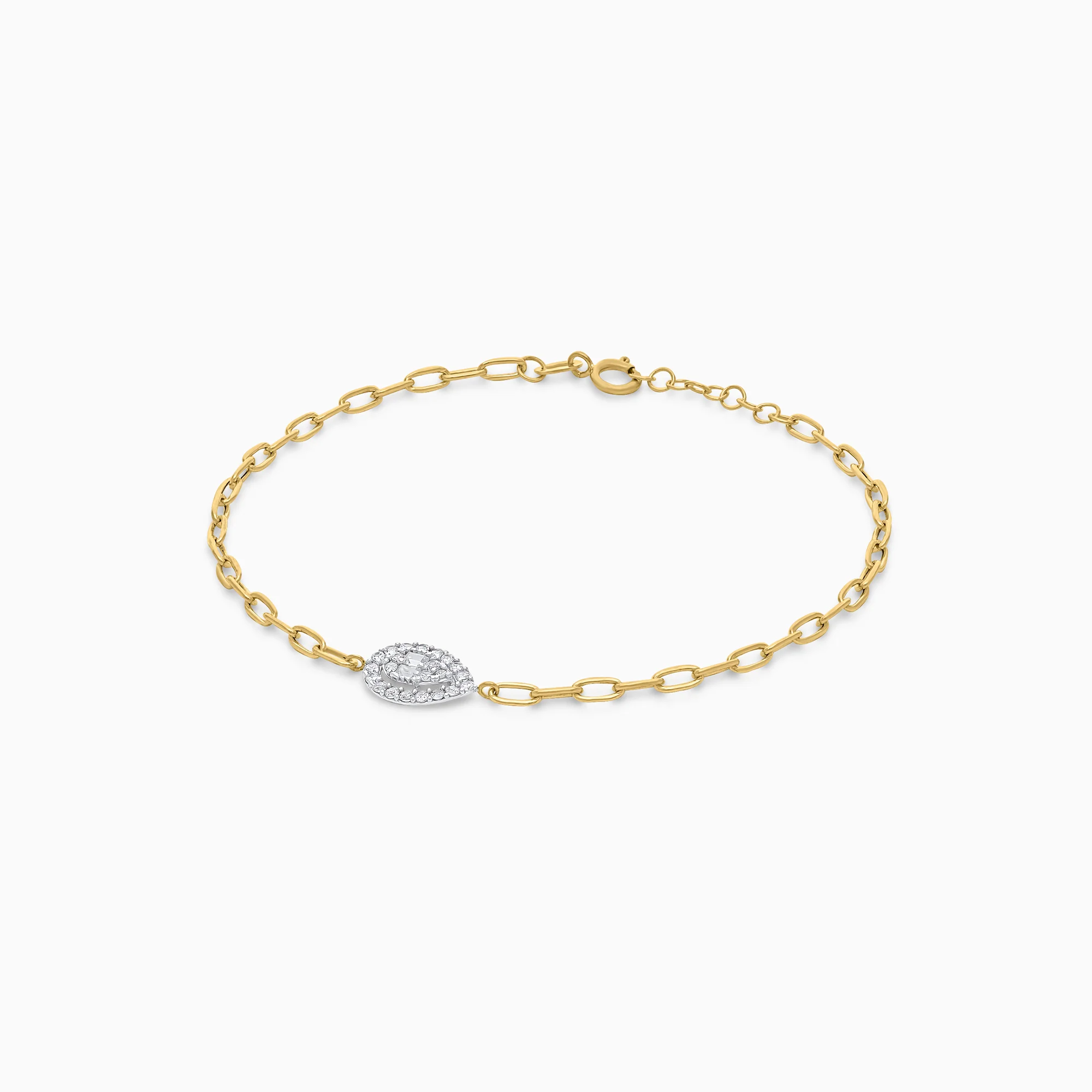 18K Yellow & White Elegant Gold Chain Bracelet with Almond-Shaped Zircon Accent - Image 3