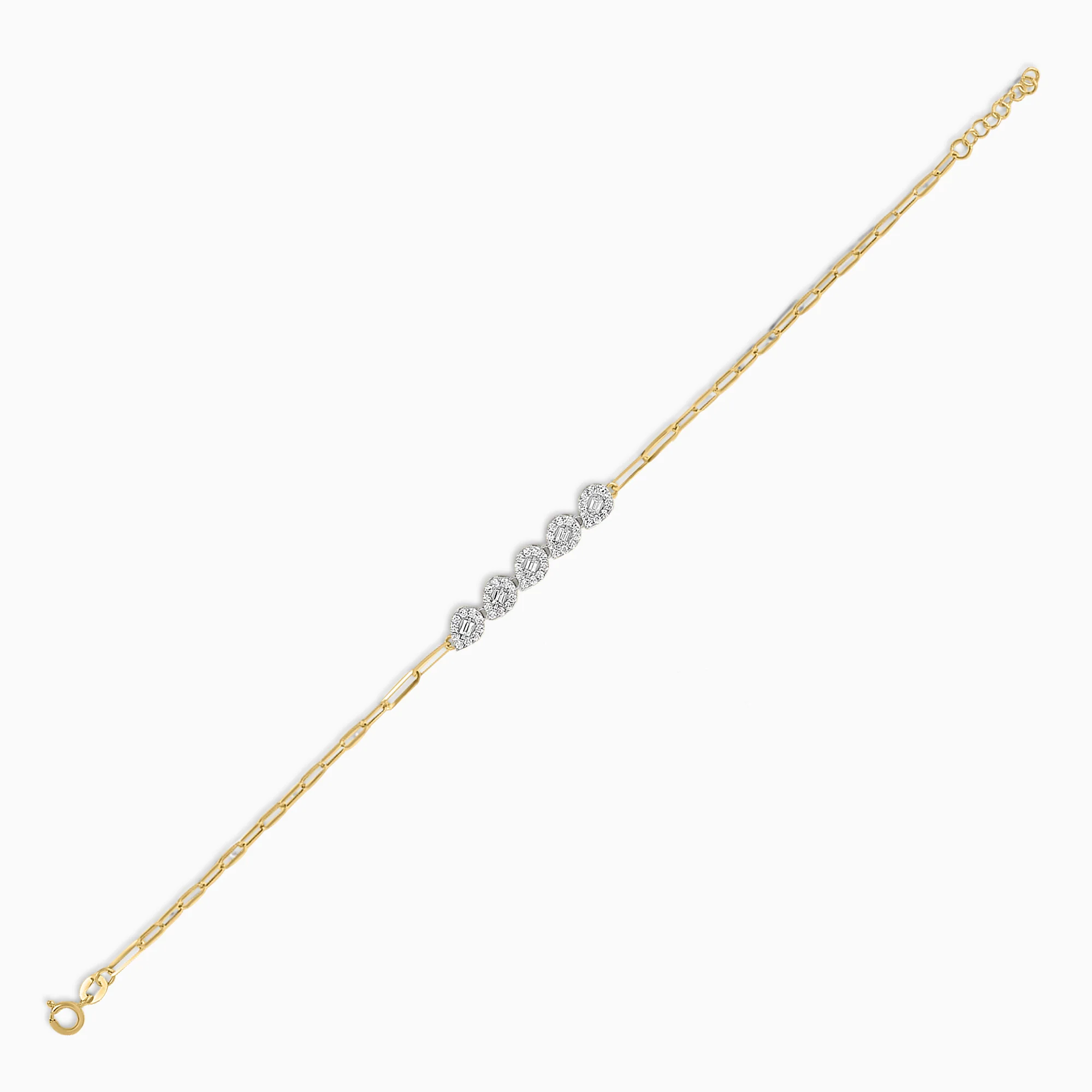 18K Yellow & White  Paper clip Bracelet with Zircon Drop shapes in the centre - Image 2