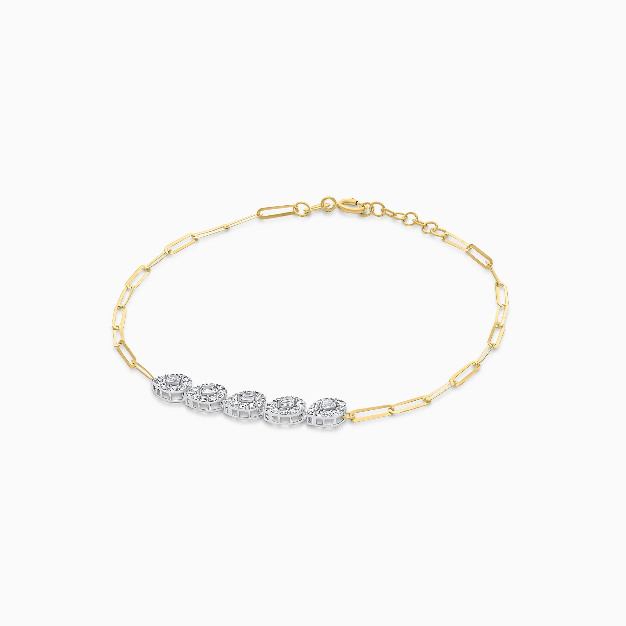 18K Yellow & White  Paper clip Bracelet with Zircon Drop shapes in the centre - Image 3