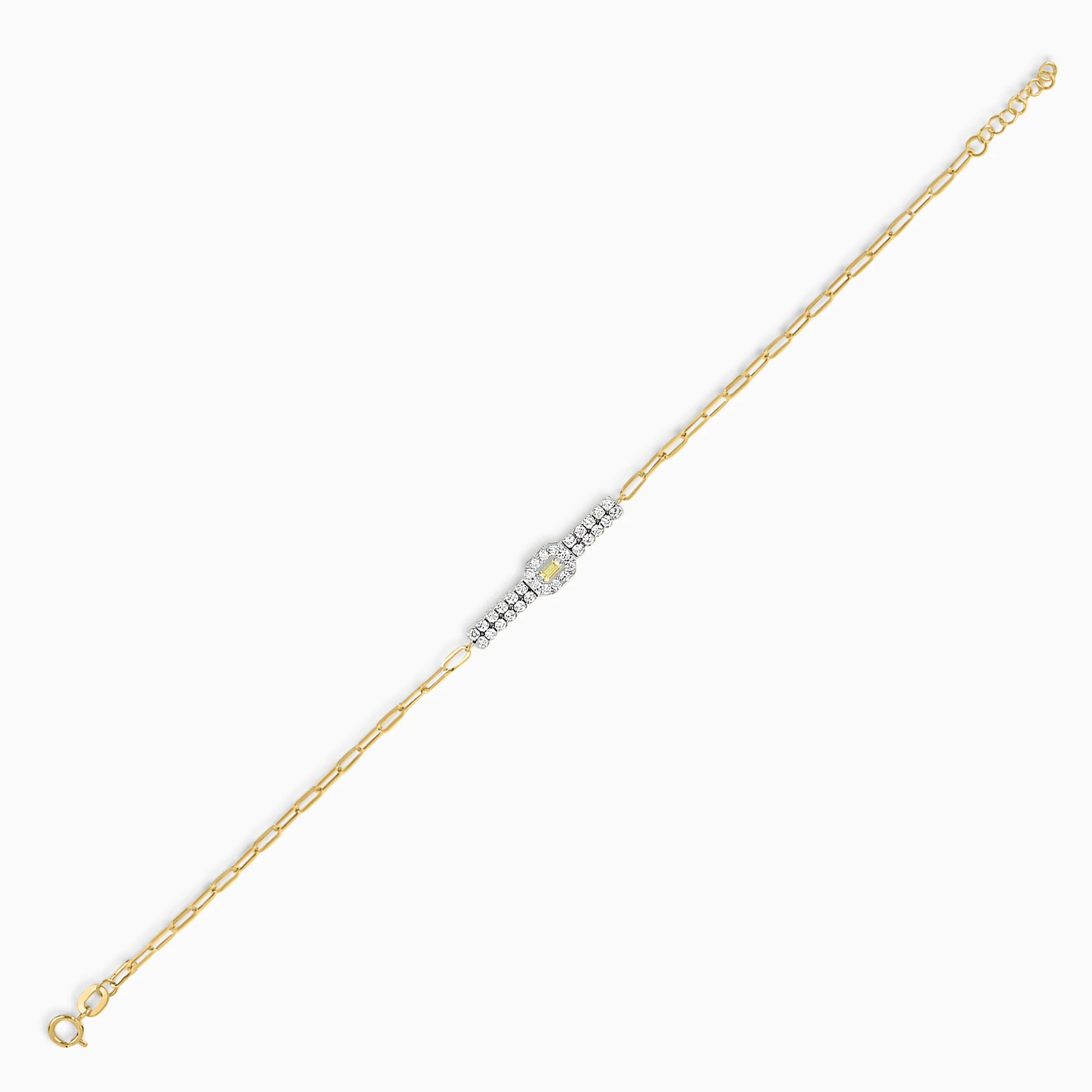 18K Yellow & White  Paperclip Chain Bracelet with Zircon Stones - Image 2