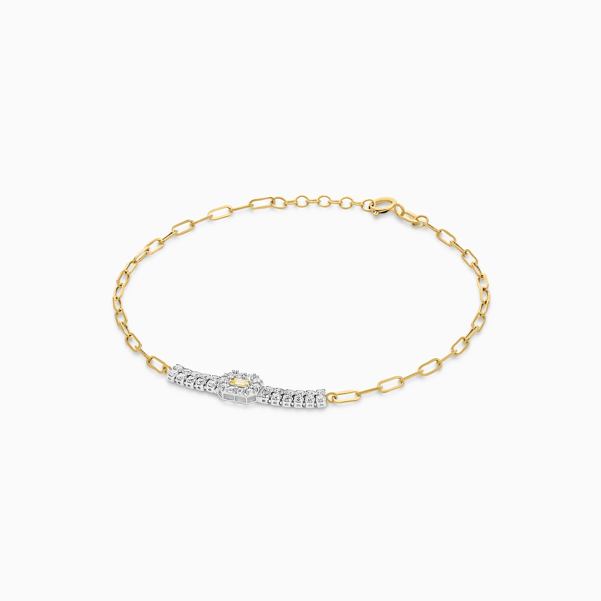 18K Yellow & White  Paperclip Chain Bracelet with Zircon Stones - Image 3