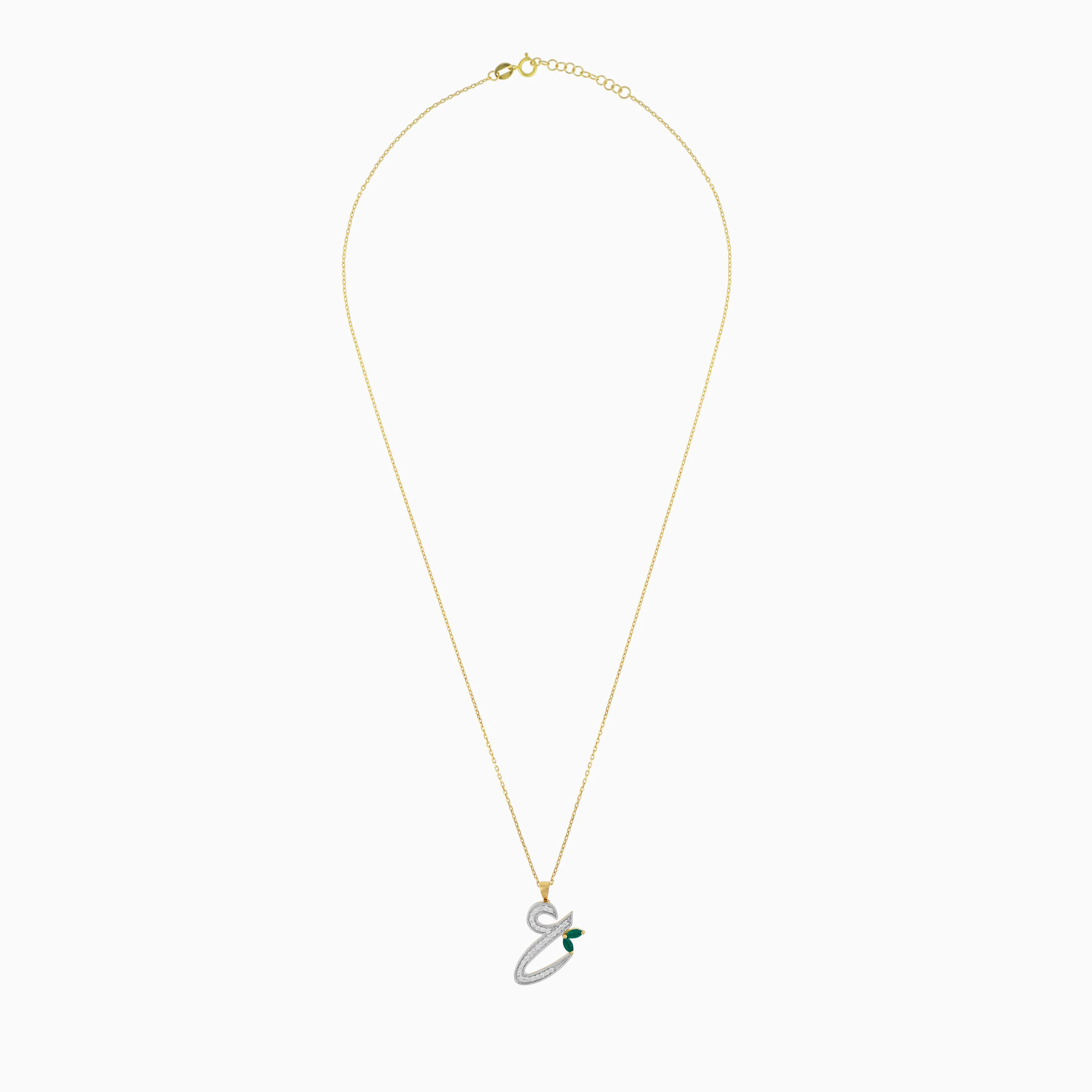 18k Yellow Gold 'Ain' Arabic Letter Necklace with Natural Diamonds & Agate | Horoufi Diamond Collection - Image 3