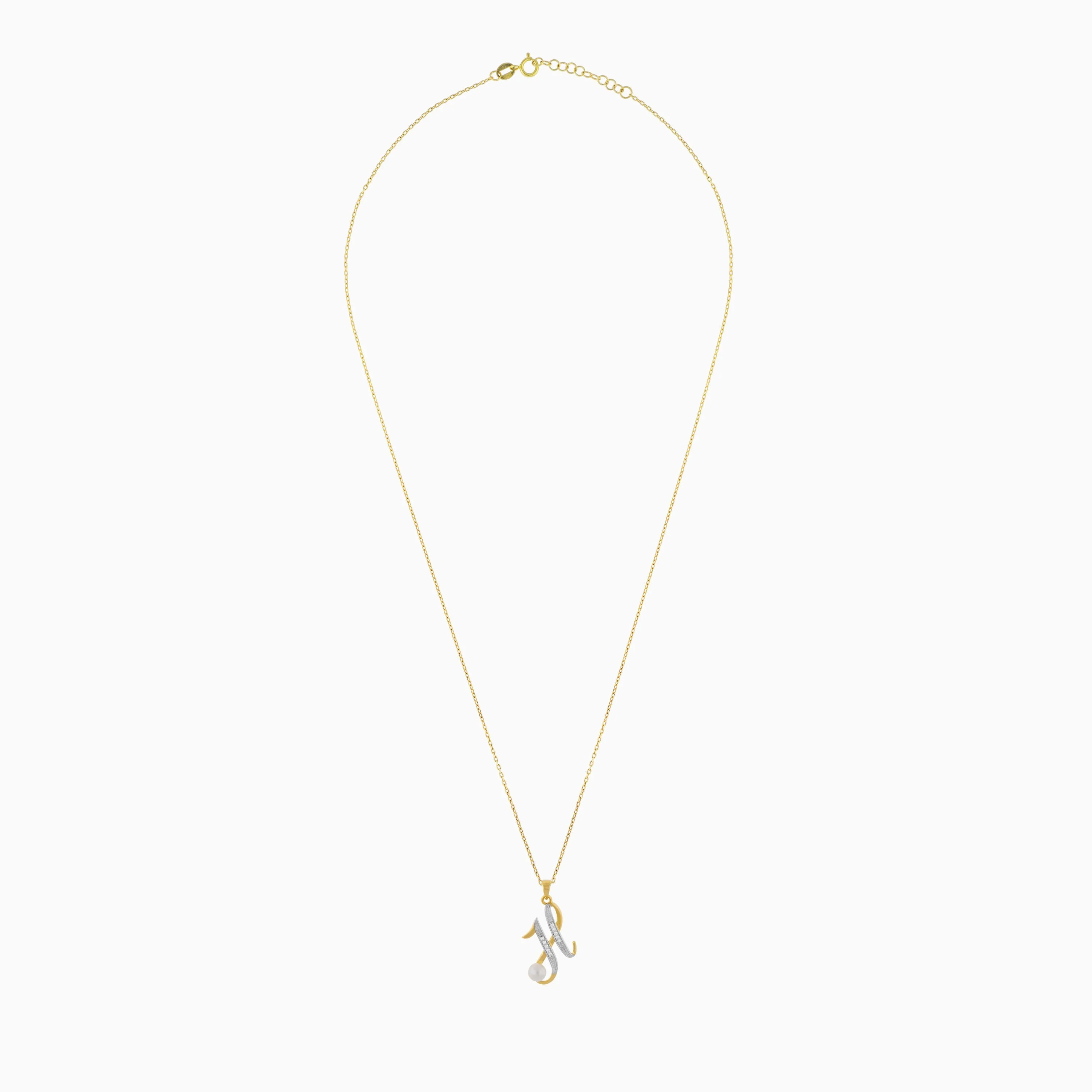 18k Yellow Gold ‘H’ Letter Necklace with Natural Diamonds & Pearl | Alpha Collection - Image 3