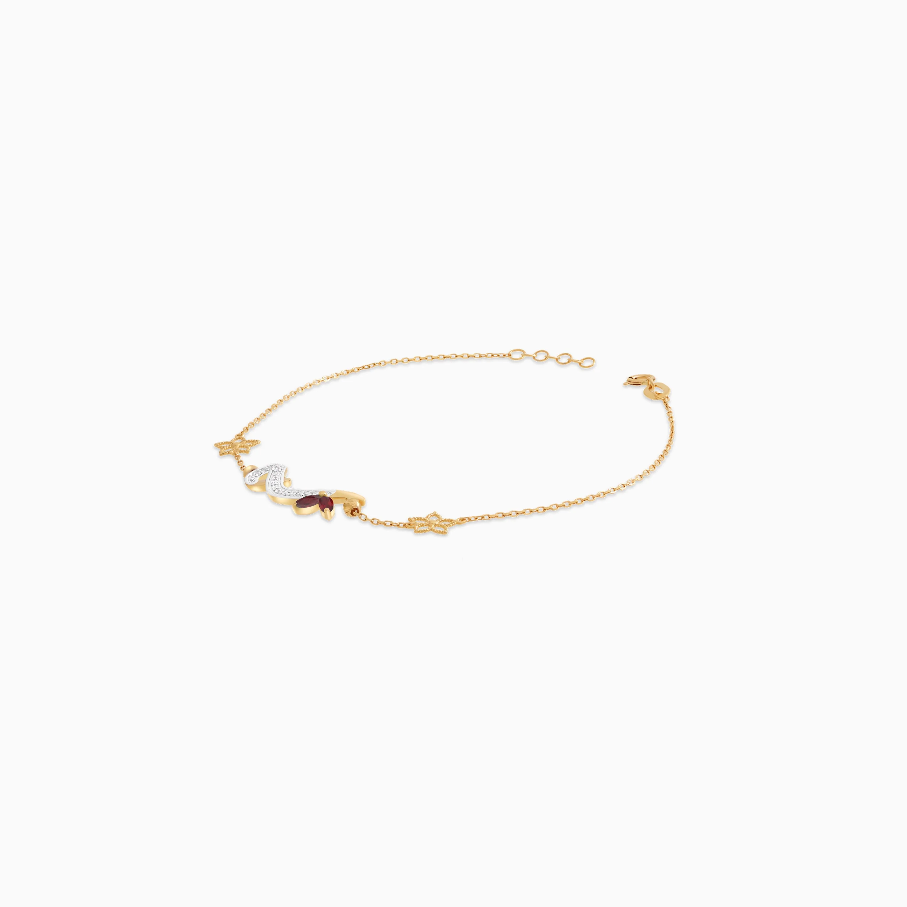 Arabic Meem Bracelet in 18K Gold with Natural Diamonds & Garnet | Horoufi Diamond Collection - Image 3