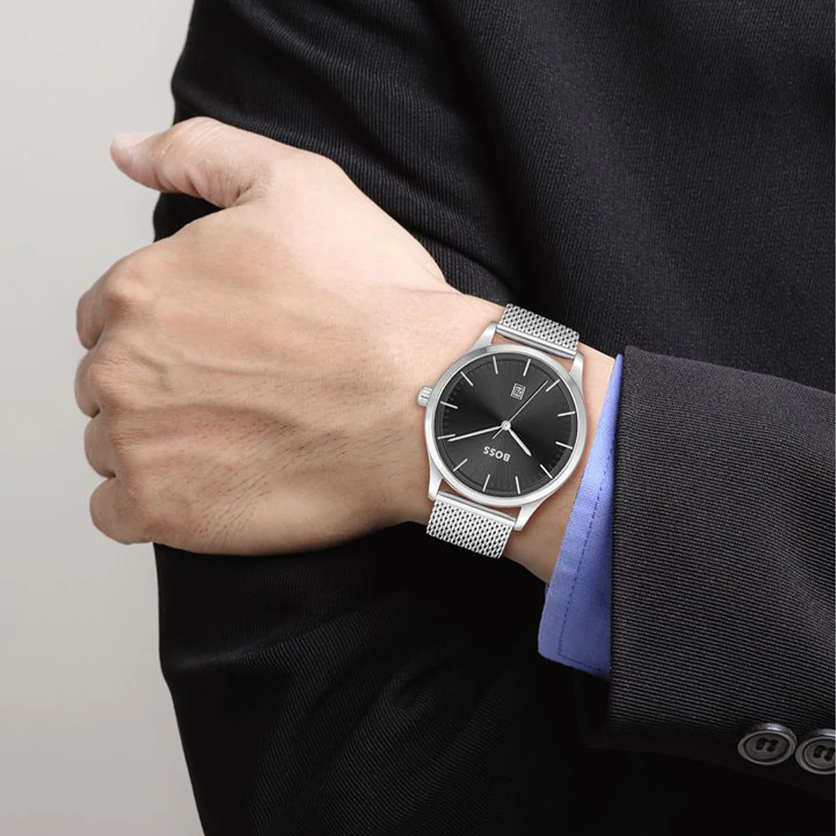 Boss Quartz movement Watch in a Round case with Stainless steel bracelet and Black Dial - Image 4