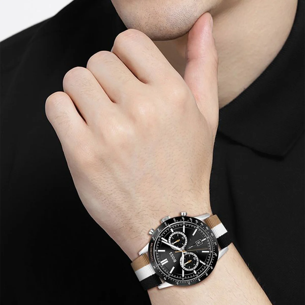 Boss watch Quartz movement in a Round case Stainless Steel with Nylon Multicolour  Strap - Image 2
