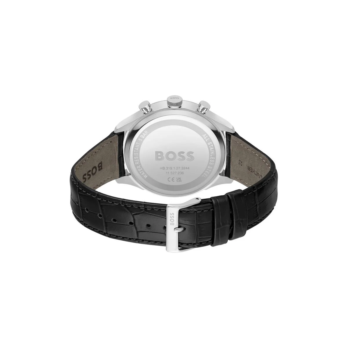 Boss Watch Quartz Movement In A Round Case With Black Leather Strap And Black Dial - Image 4