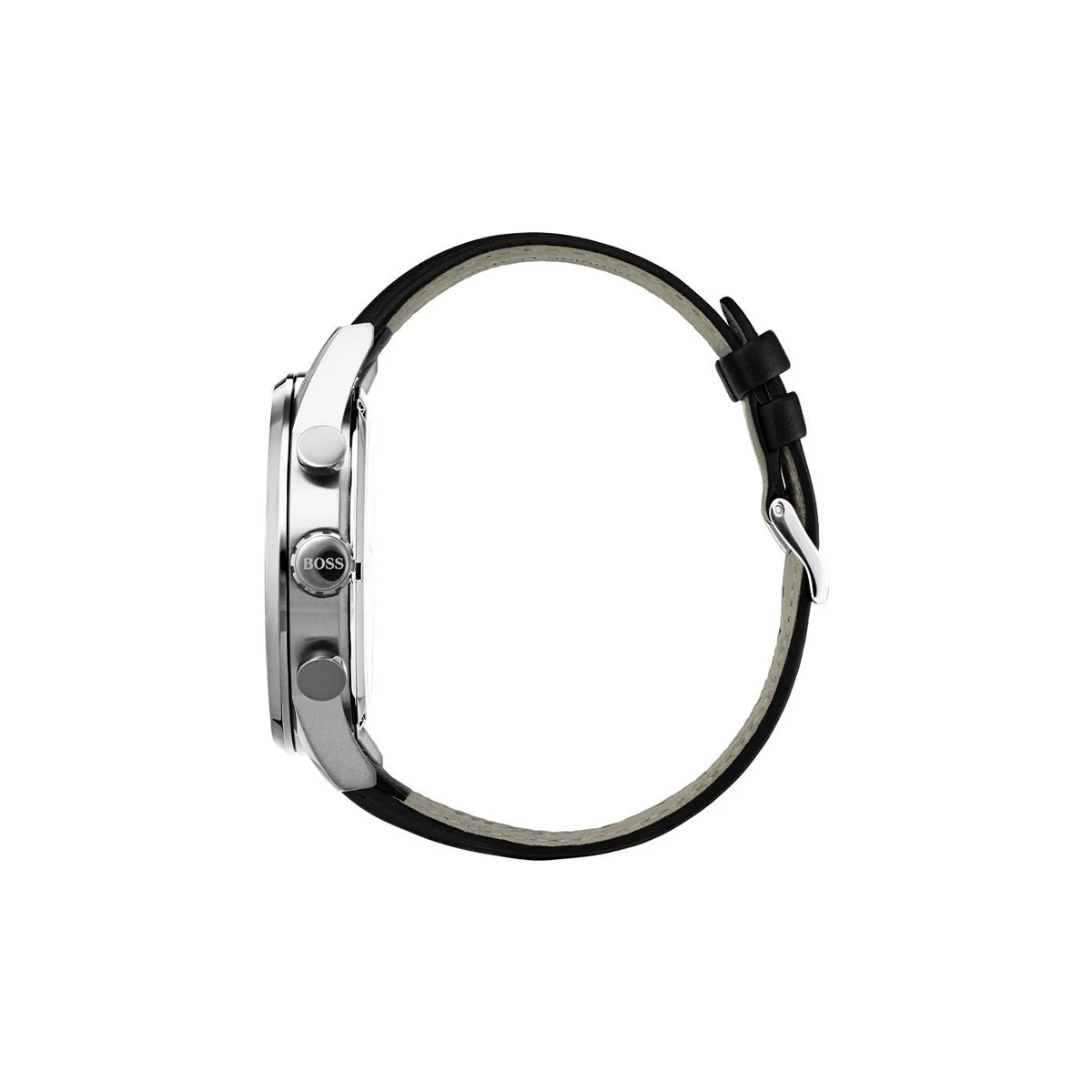 Boss Watch Quartz movement in a Round case with Black Leather Strap and Black Dial - Image 2