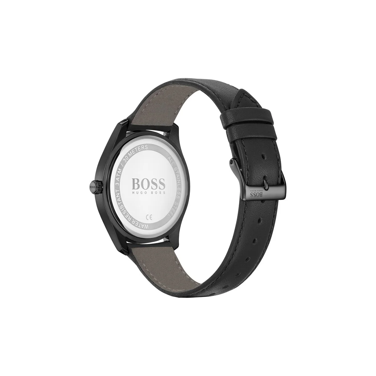 Boss Watch Quartz movement in a Round case with Black Leather Strap and Blue Dial - Image 3