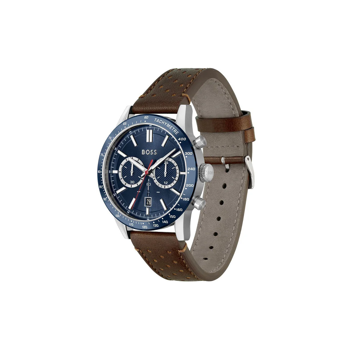 Boss Watch Quartz movement in a Round case with Brown Leather Strap and Blue Dial - Image 3