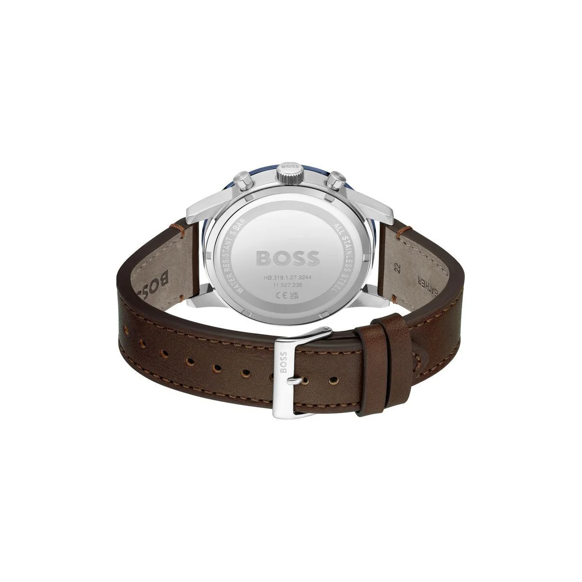 Boss Watch Quartz movement in a Round case with Brown Leather Strap and Blue Dial - Image 4