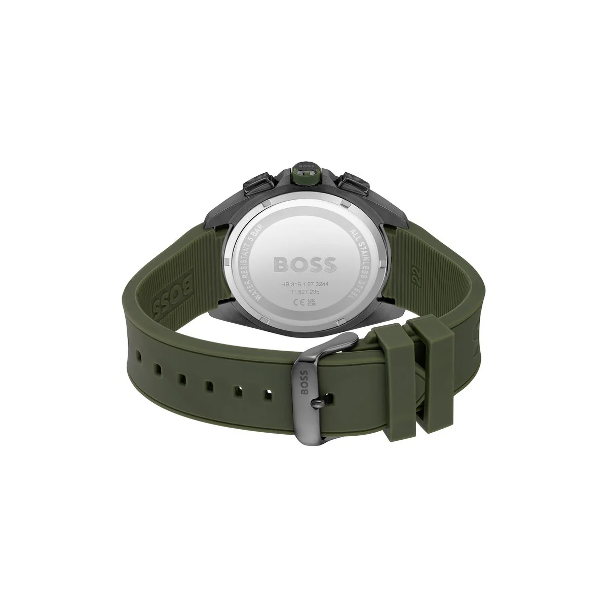 Boss Watch Quartz movement in a Round case with Green Silicone Strap and Grey Dial - Image 4